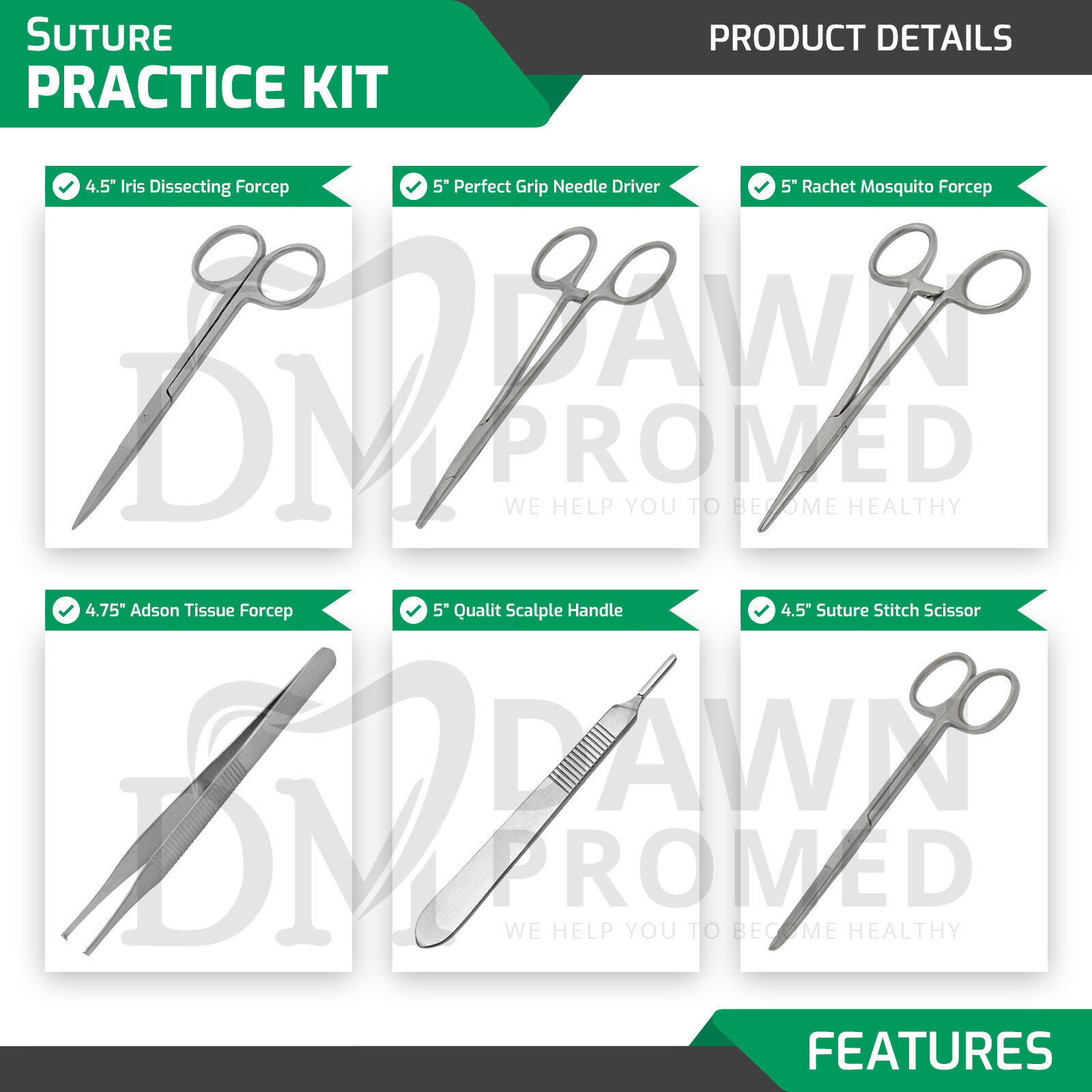 19 Pieces Practice Suture Kit with Pad for Medical Veterinary Student Training