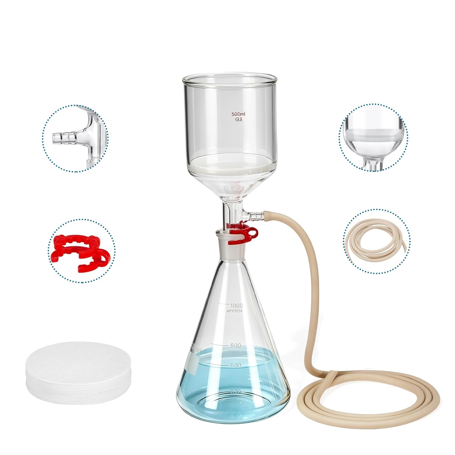 500Ml Borosilicate Glass Buchner Filtering Funnel with Medium Fine (G3) – 24/29