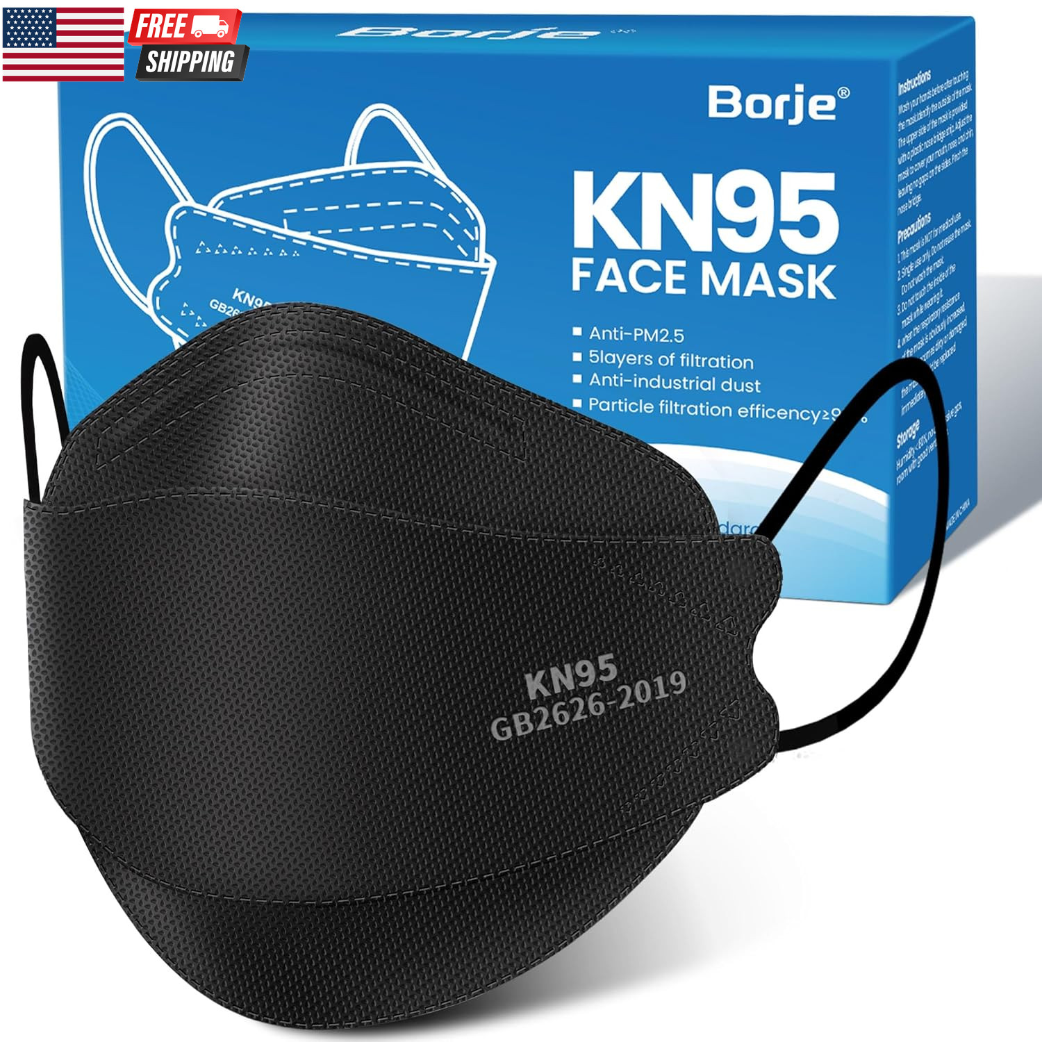 KN95 Face Masks for Adults 50 Pack,5-Ply Black Disposable Face Mask against PM 2