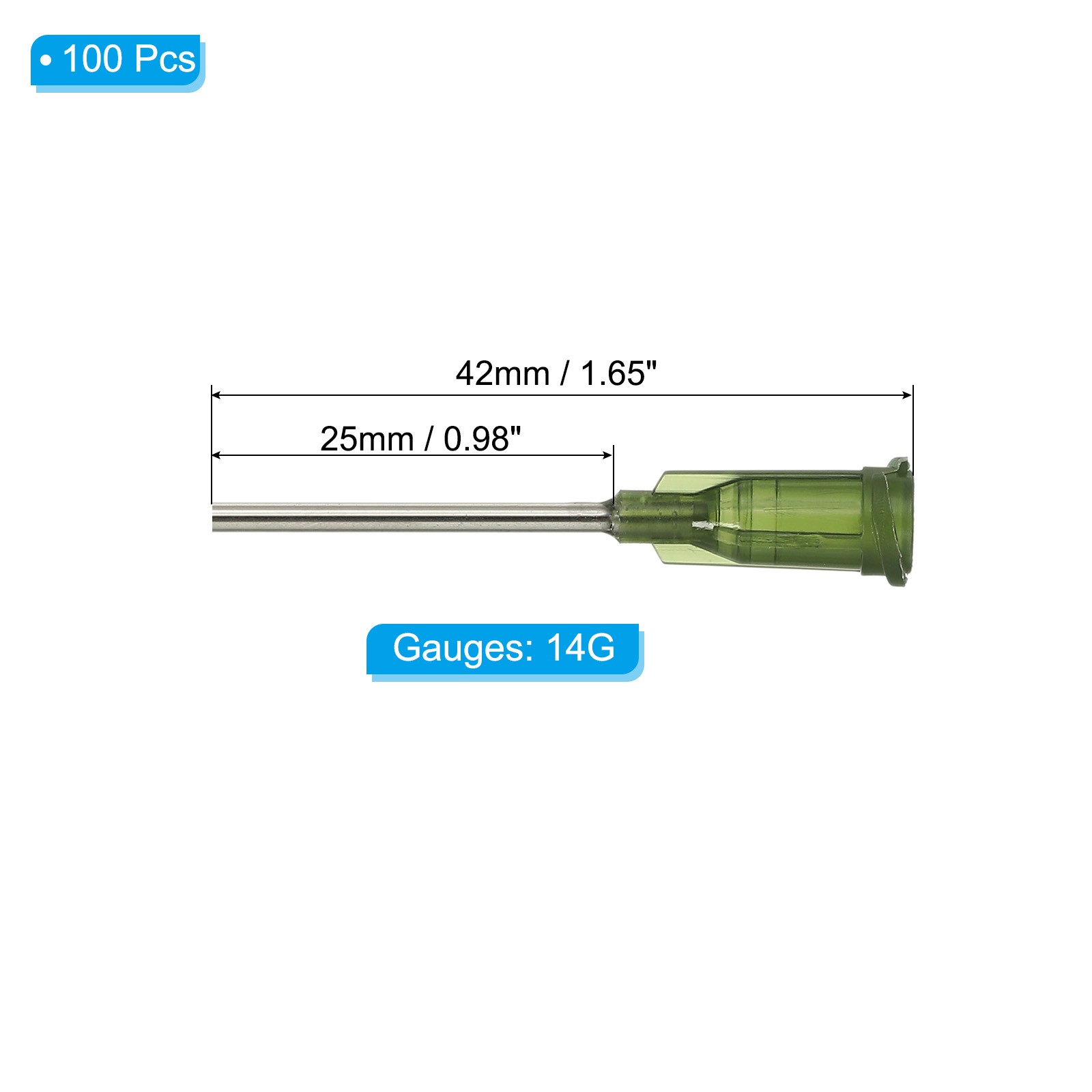 100 Pcs 1″ 14G Blunt Tip Dispensing Needles Olive Green