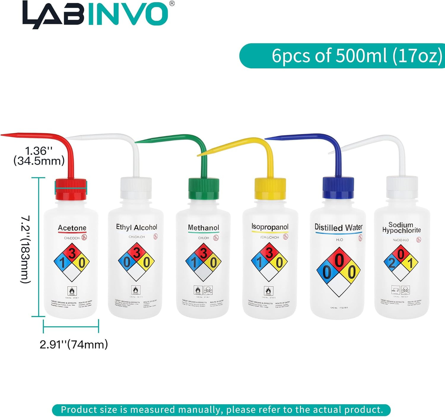 Professional Lab Safety Wash Bottles, 500ml, Set of 6, LDPE Material