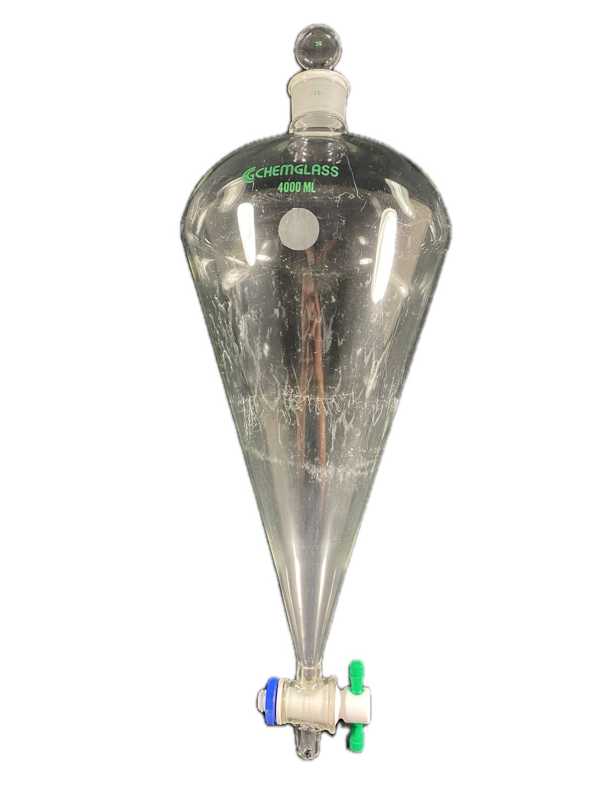 CHEMGLASS 4000mL Squibb Separatory Funnel w/ Stopcock #38 Neck CG-1747-09 B