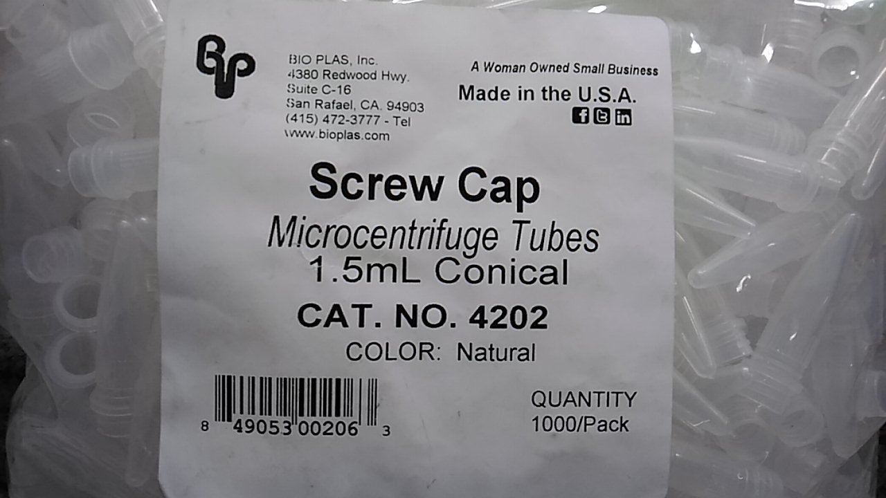 Bio Plas Inc. 4202 5000 Pk 1.5 mL Screw Cap Microcentrifuge Tubes