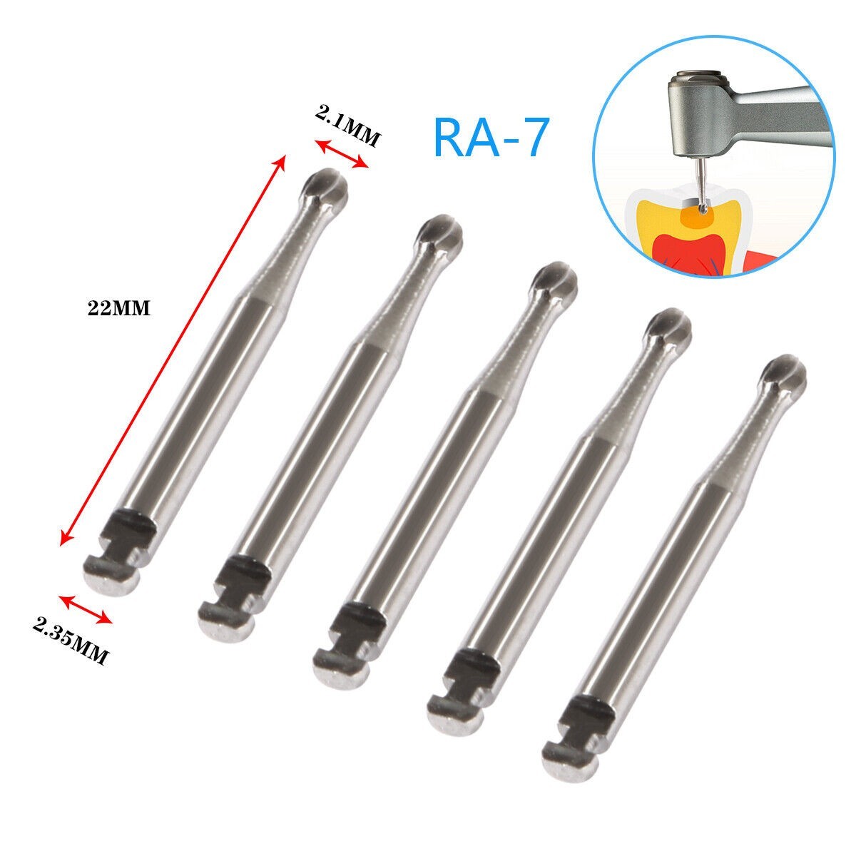 5 Pcs/Box Dental Tungsten Steel Carbide Burs RA1-8 Round For Low Speed Handpiece