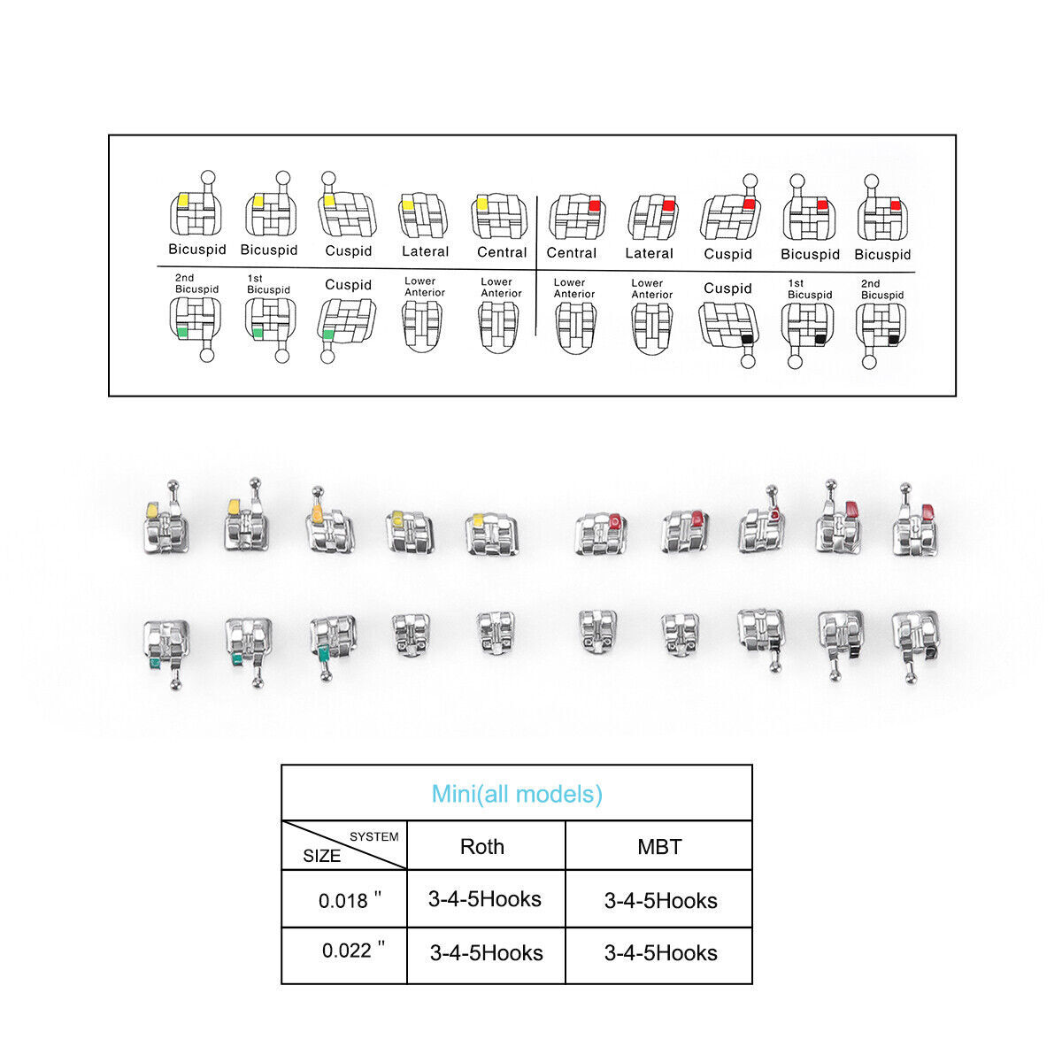 Dental Orthodontic MIM Monoblock Bracket Metal Braces Mini Roth/MBT Hooks 345
