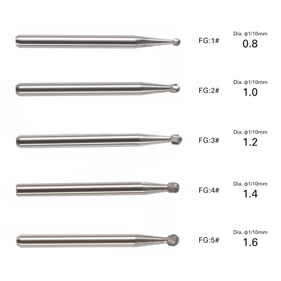 Fresas redondas de carburo de tungsteno dental FG1-FG5 Alta velocidad 10Pcs FXA
