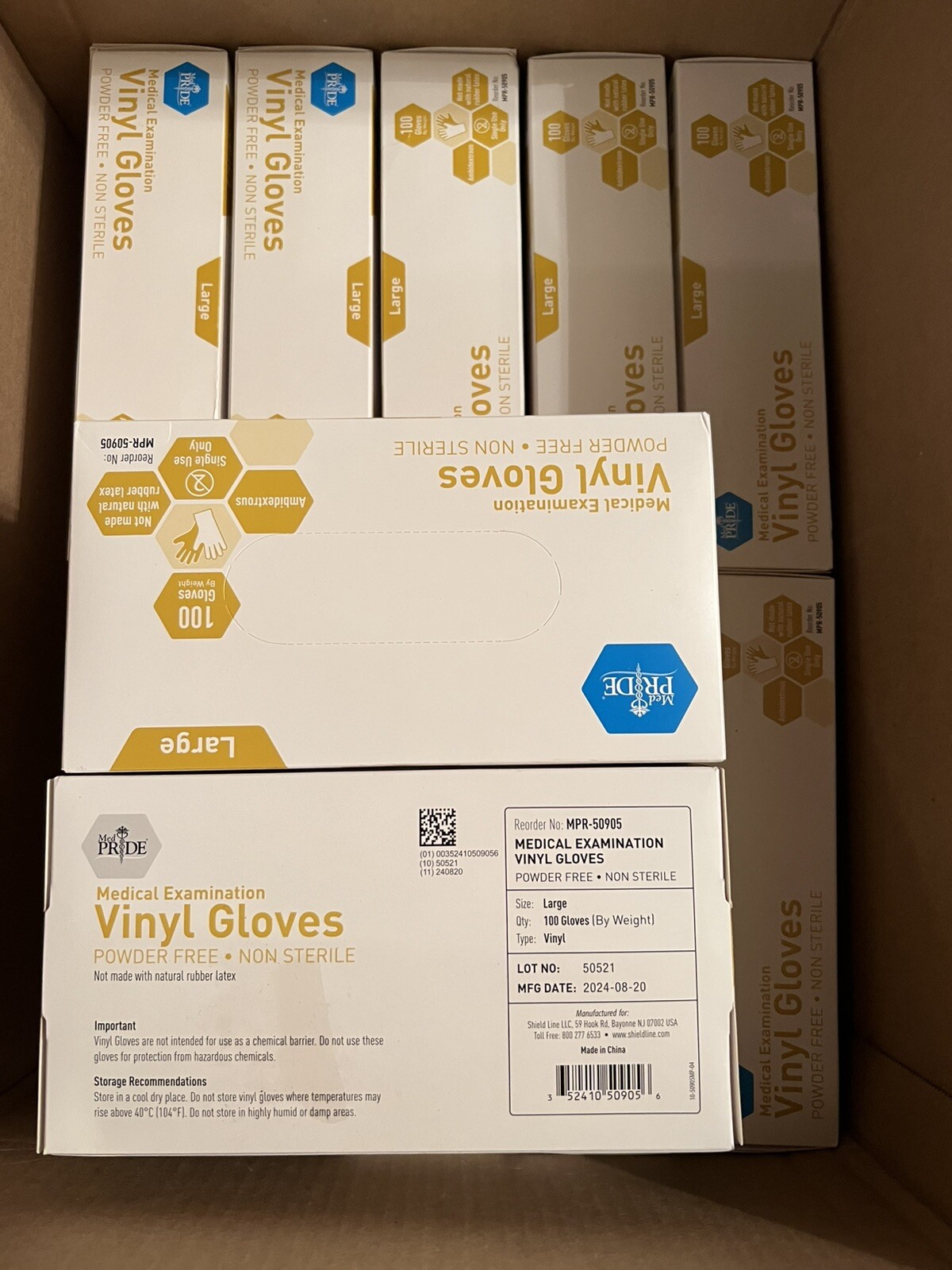 Medpride Medical Vinyl Examination Gloves, Latex Free Rubber, Size Large -100/Bx