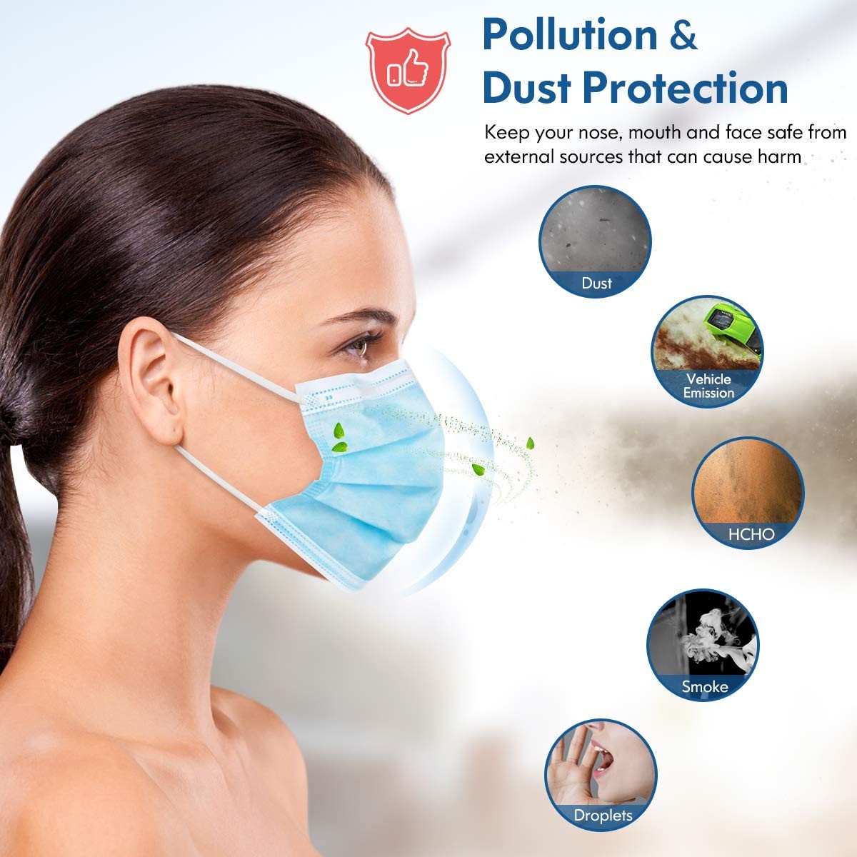 Disposable Adults 3Ply Non-Woven with Nose Clip Ear Loop Blue 50Pack