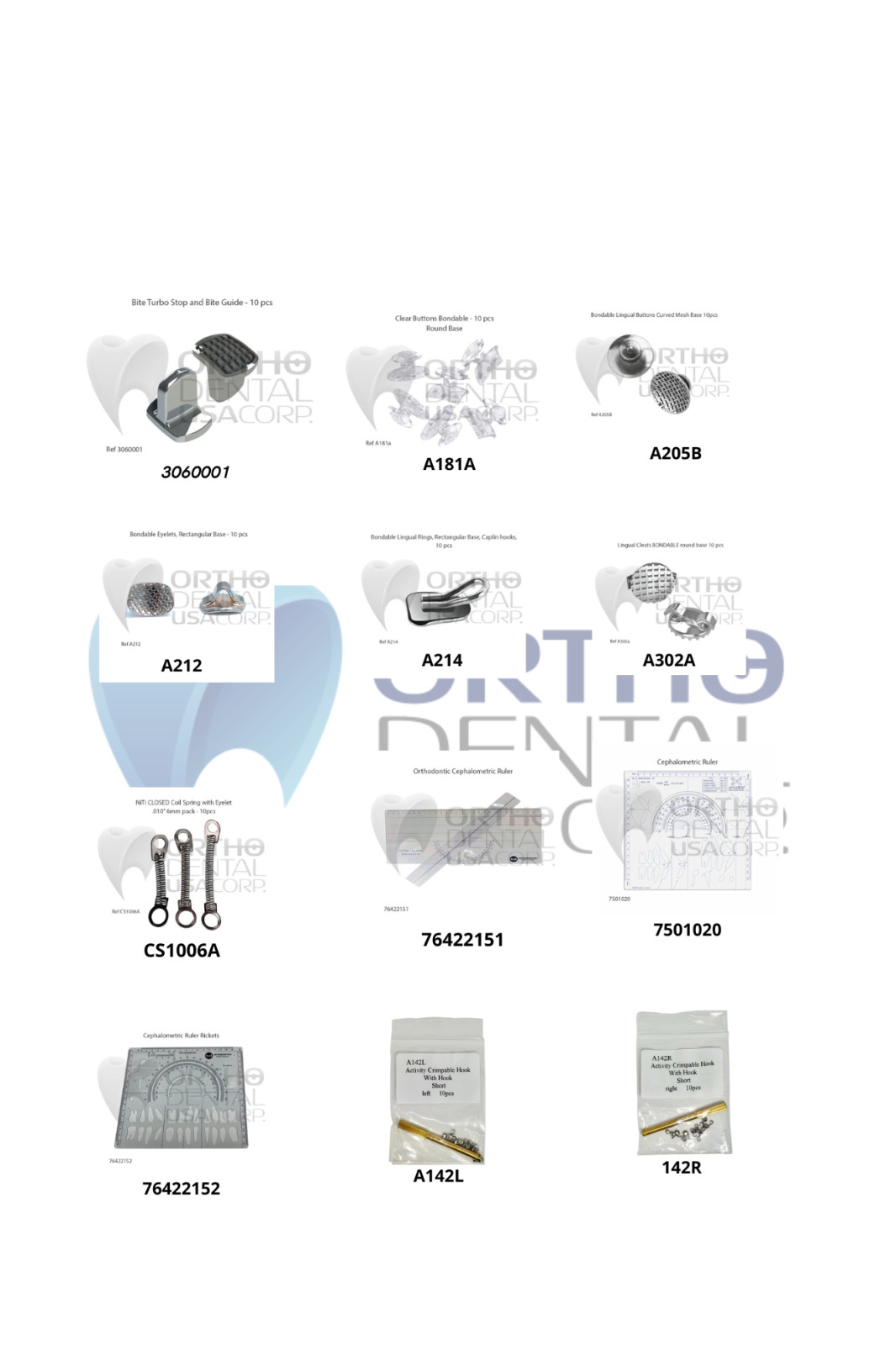 Orthodontic Accessories Stops Crimpable hooks Tongue tramers Lingual button Bite