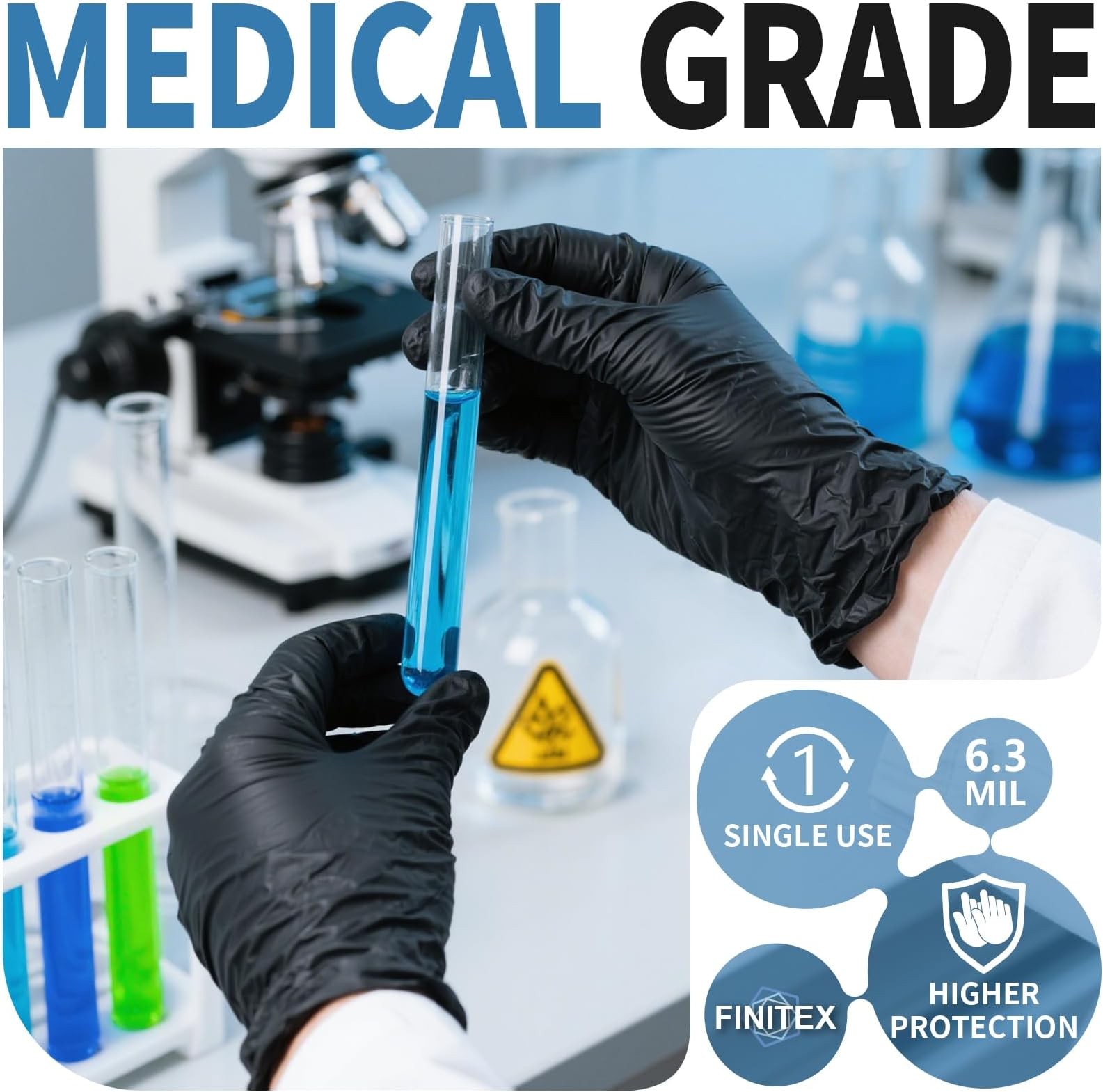 FINITEX Black Nitrile Disposable Medical Exam Gloves – 100/1000 PCS 6.3mil Po…