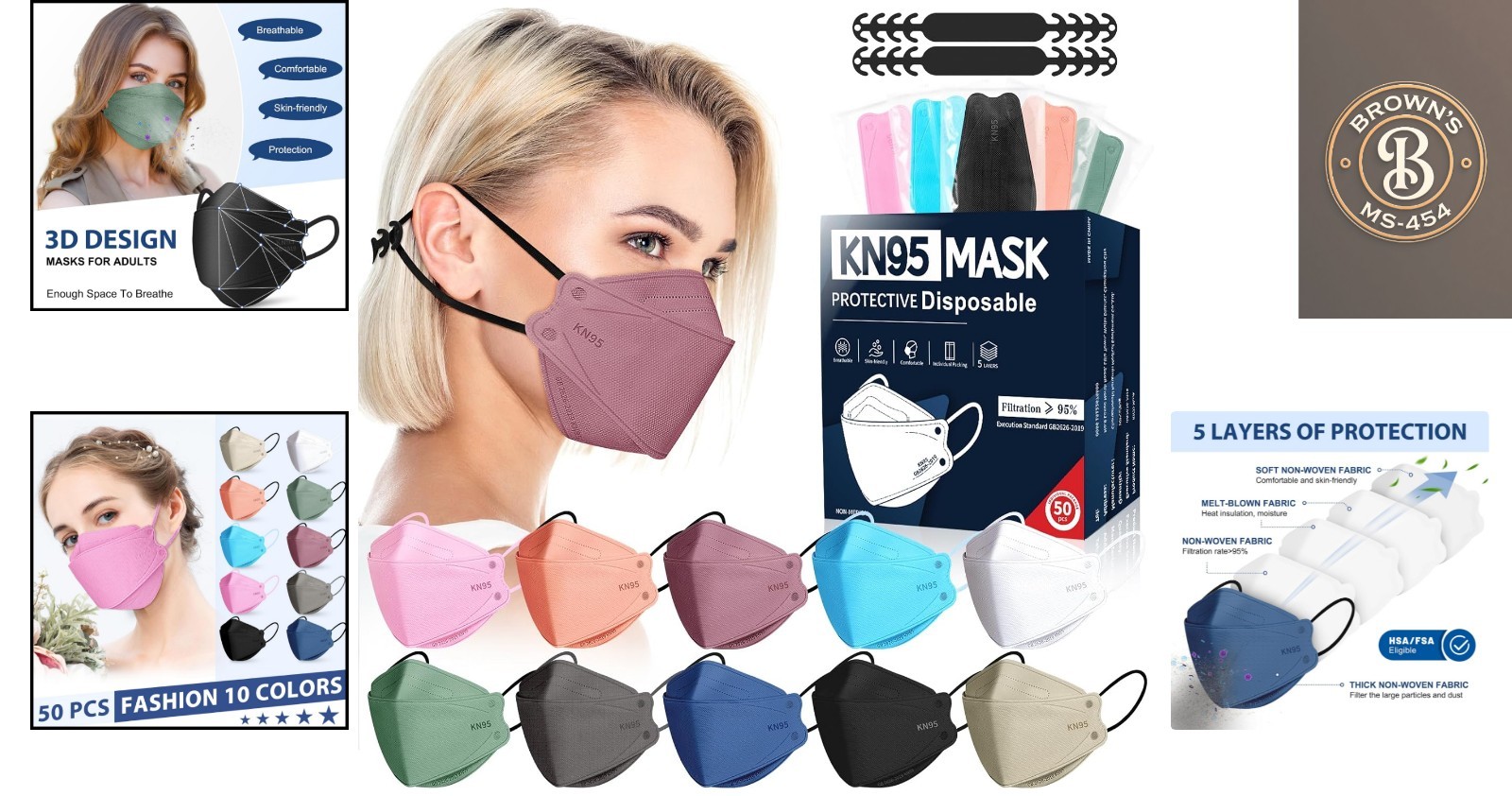 KN95 Face Masks Disposable Adults – 50 Pack 5 Layer Protection