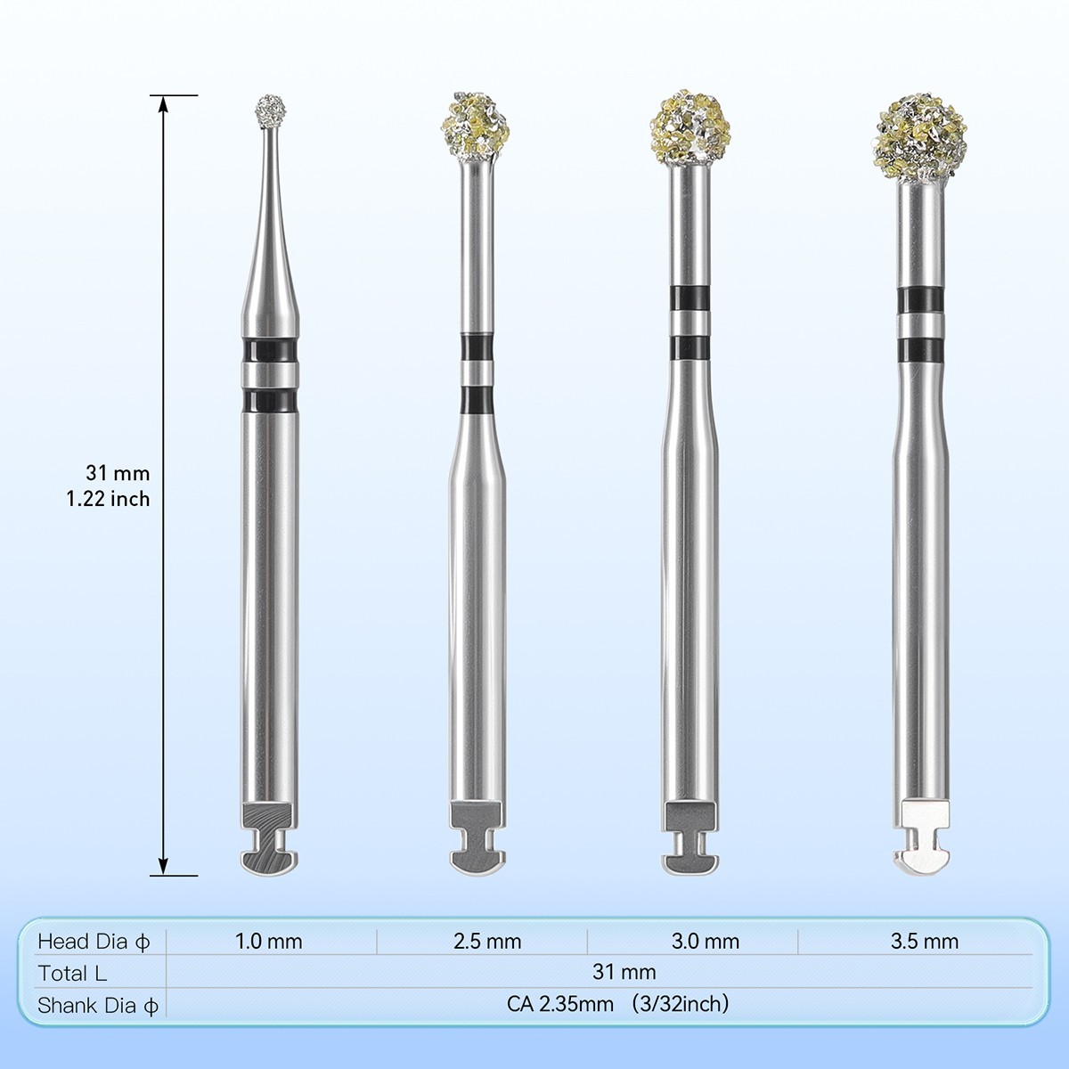 4Pcs Dental Degranulation Burs Osseous Debridement Soft Tissue Removal Diamond