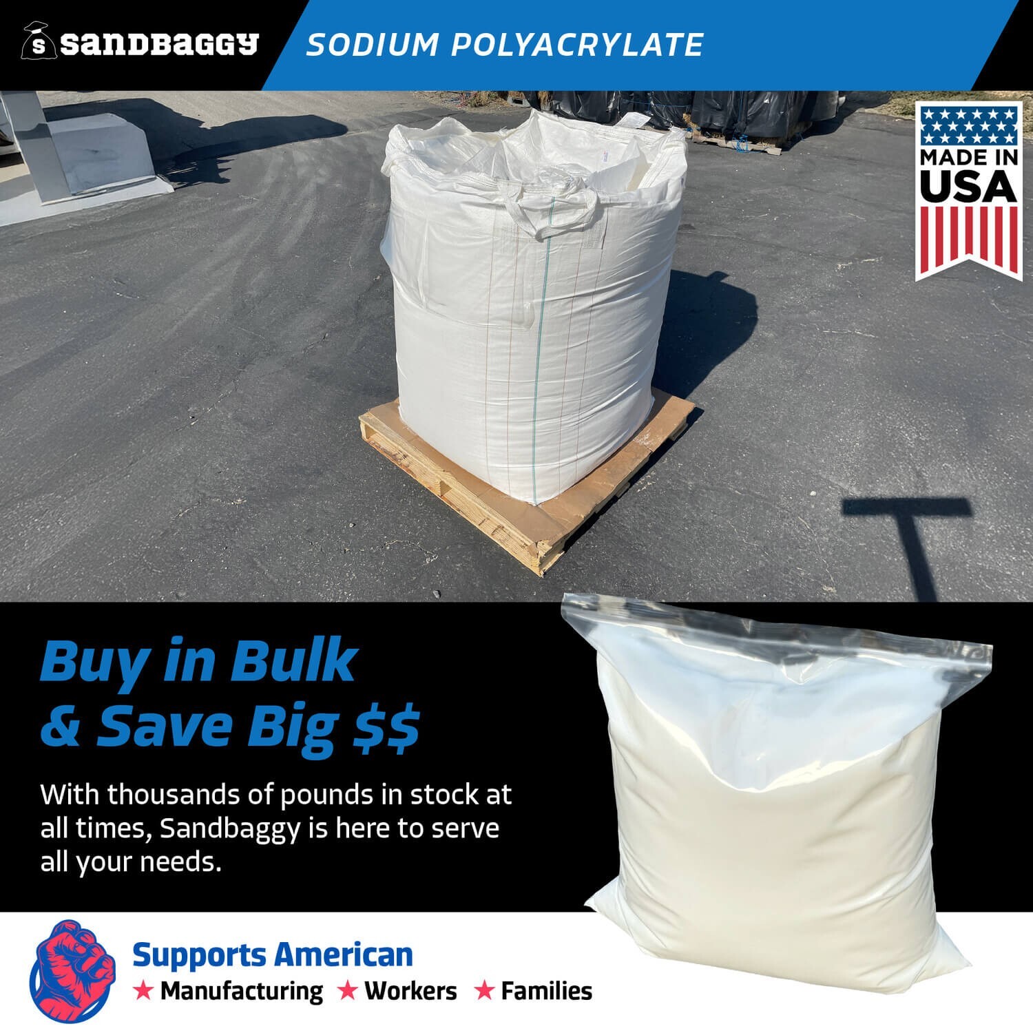Sandbaggy Sodium Polyacrylate Crystals – Safe & Non Toxic – Made in the USA