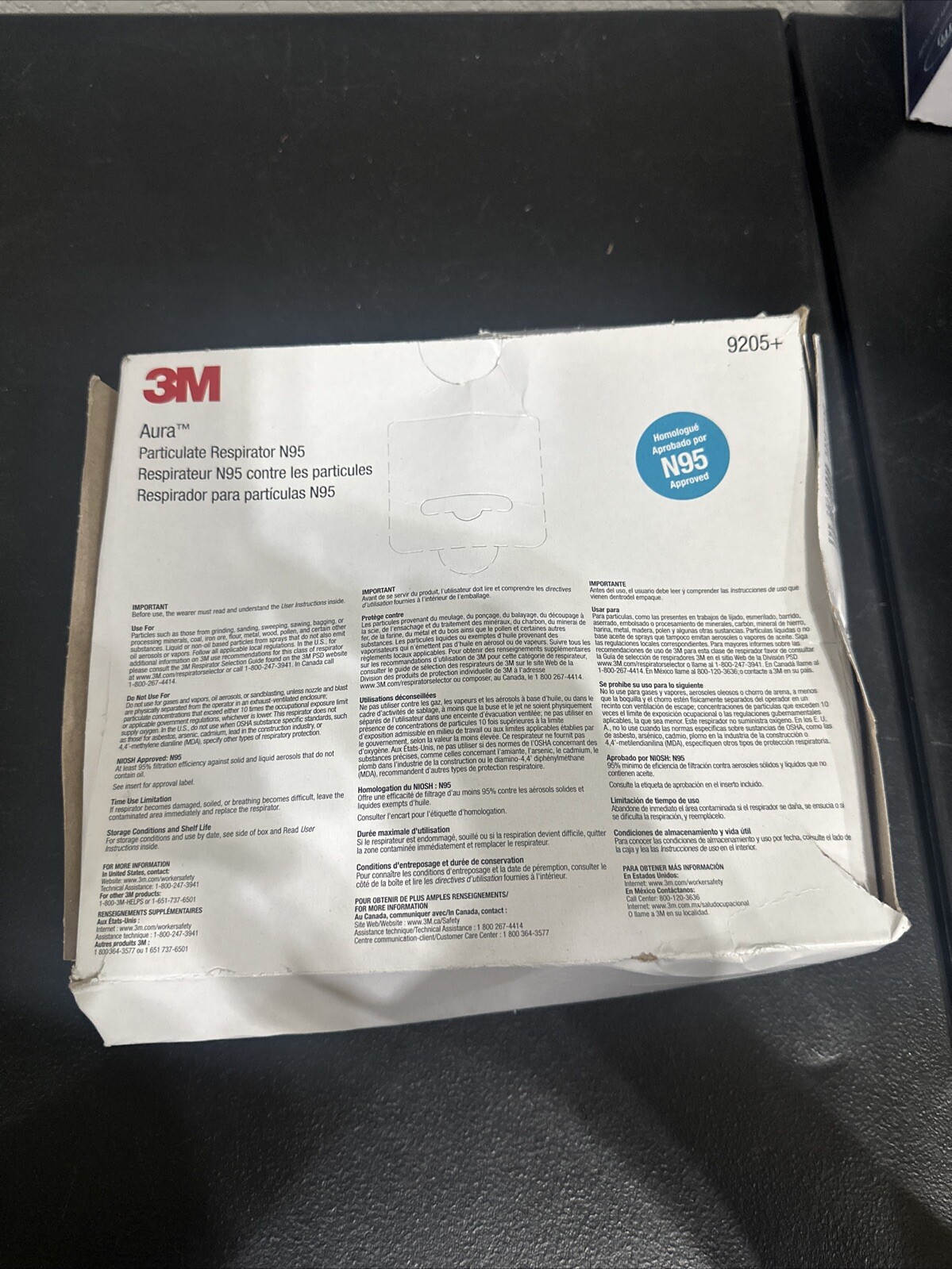 1 BOX OF 20 3M 9205+ Aura N95 Particulate NIOSH Protective Respirator Face Masks