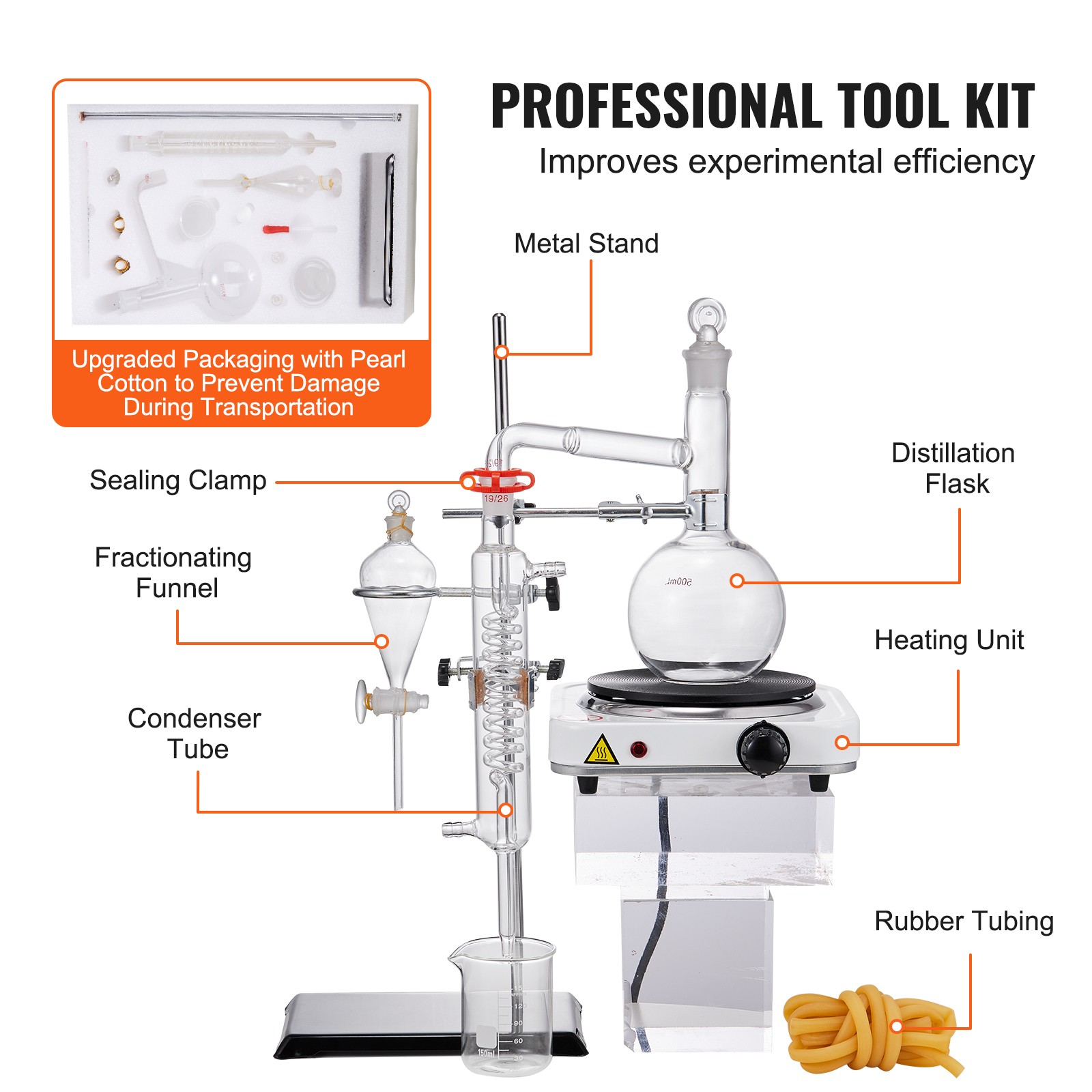 VEVOR Essential Oil Distillation Kit 500ml Distillation Apparatus 33 pcs Set