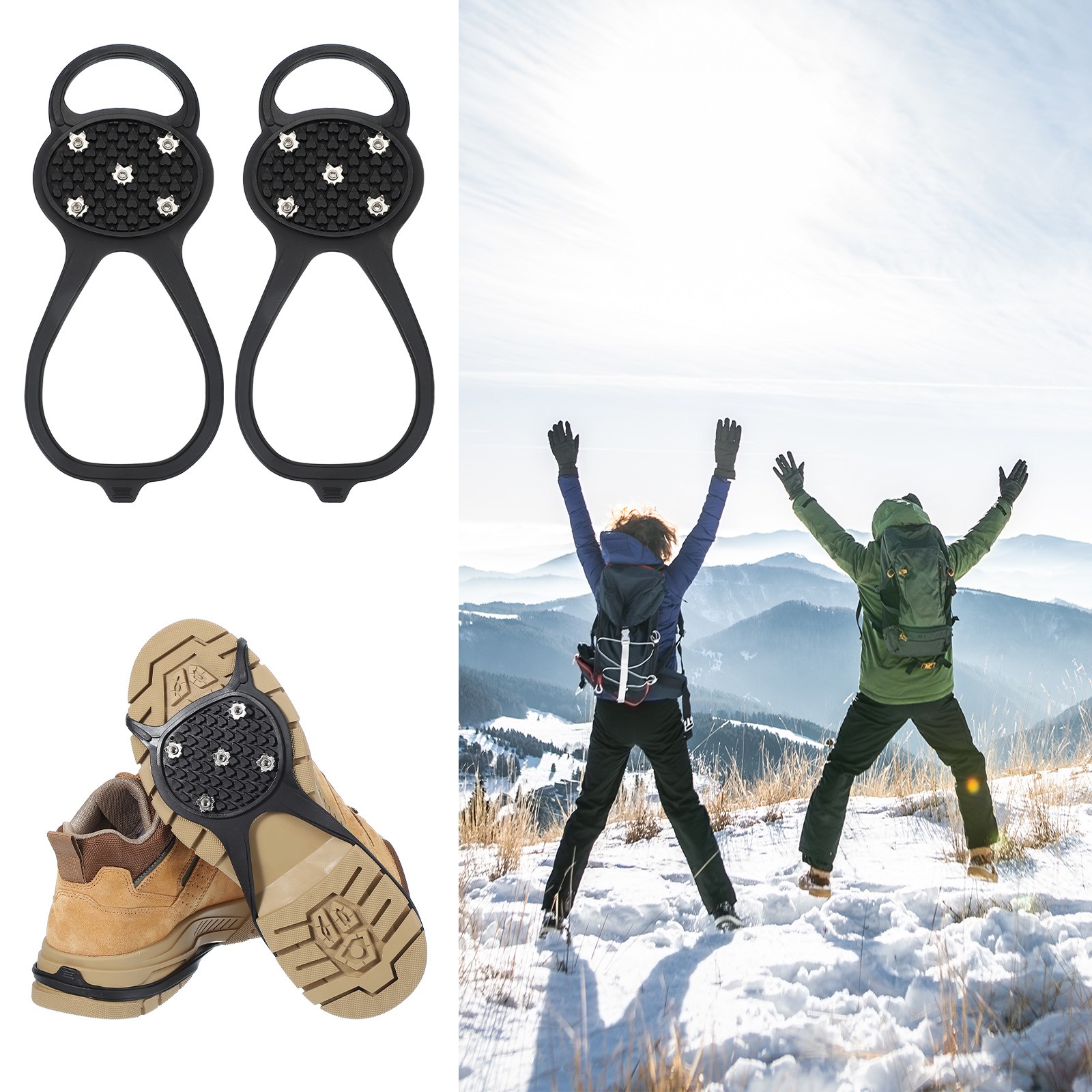 3 Pcs Non-Slip Spikes, 5 Tooth Steel Nails Ice Cleats, Black Size-L