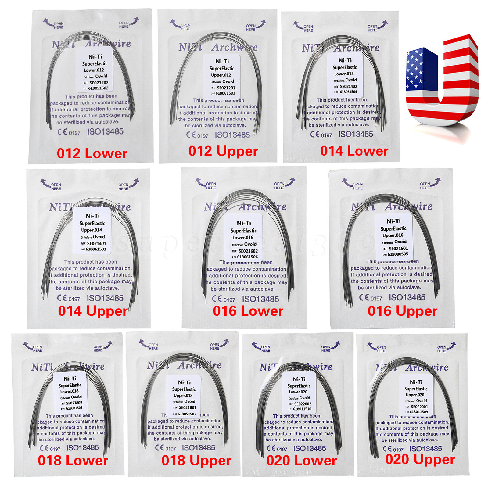100 packs Dental Orthodontic Super Elastic Niti Round Arch Wires Upper/Lower US