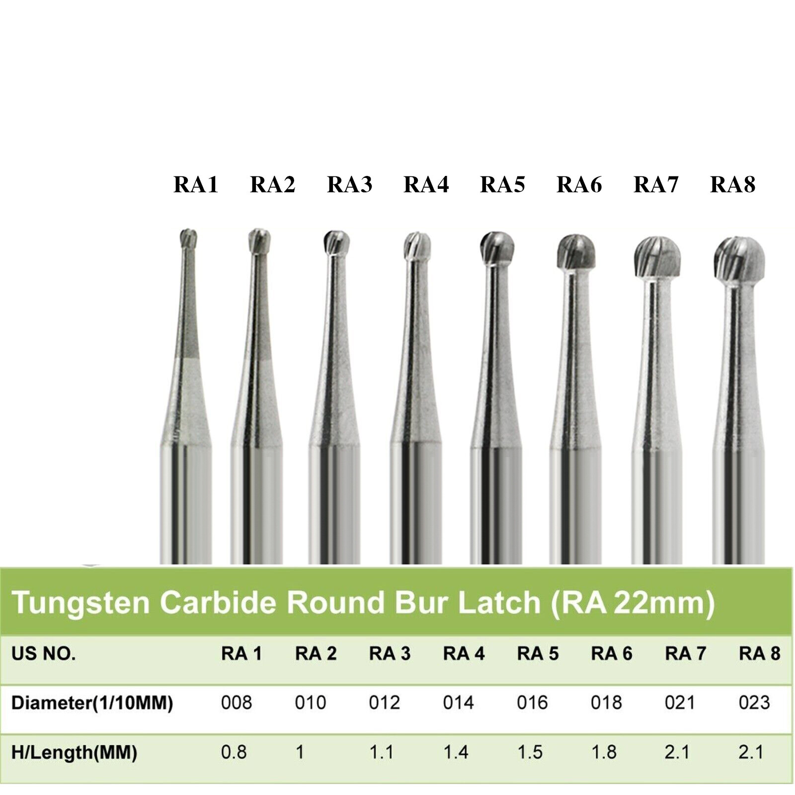 5-200pcs Dental Round Tungsten Carbide Bur Latch RA#1-8 for Slow Speed Handpiece