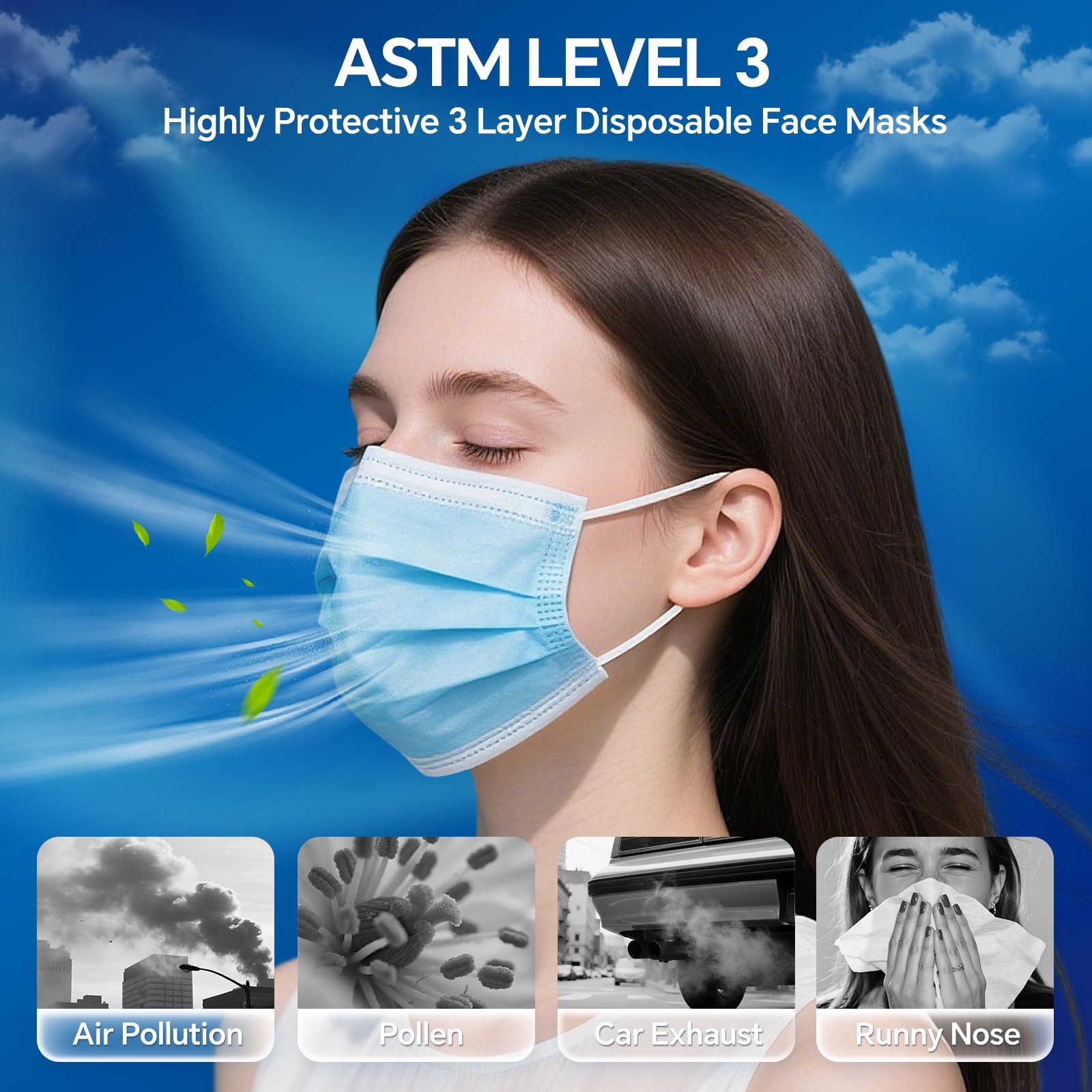 250PCS ASTM Level 3 Highly Protective 3 Layer Face Mask with Ear Loops – Indi…
