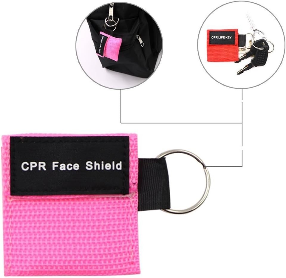 25pcs CPR Face Shield Mask Keychain Red