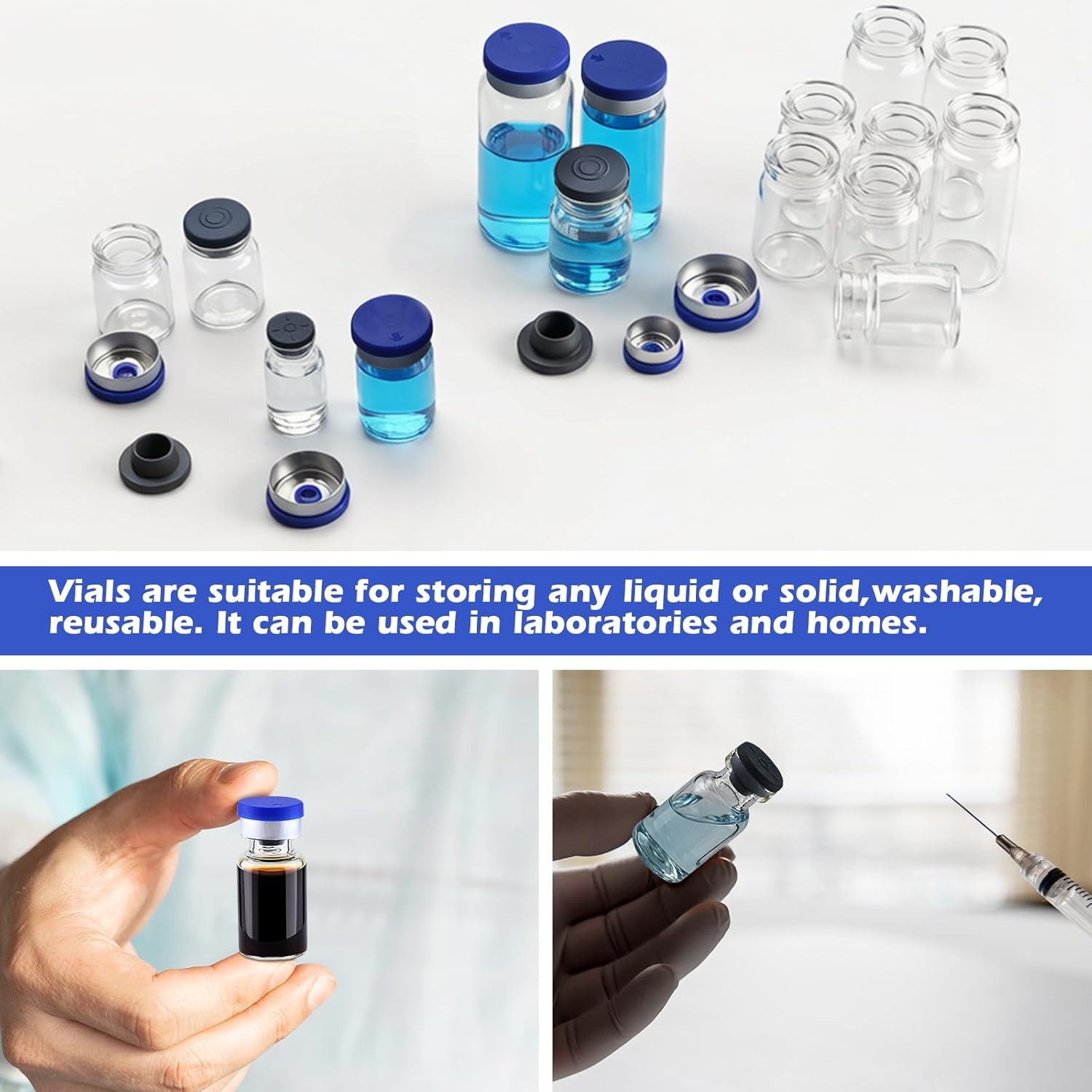 100PCS 2/3ml Glass Vials Headspace Vials Lab Sample Vials with 13mm Caps New