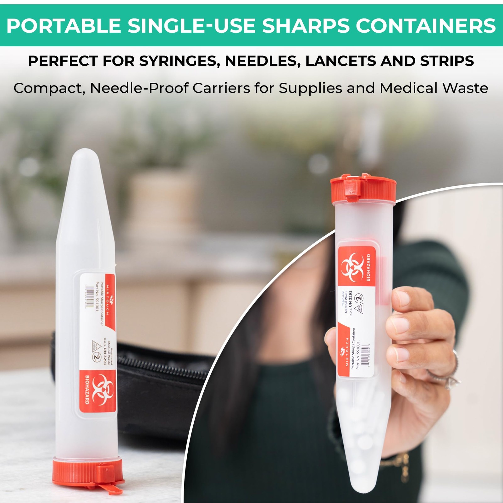 Sharps-Shuttle – Single Use Travel Sharps 6.5in Pointed-End (6Pk), Red