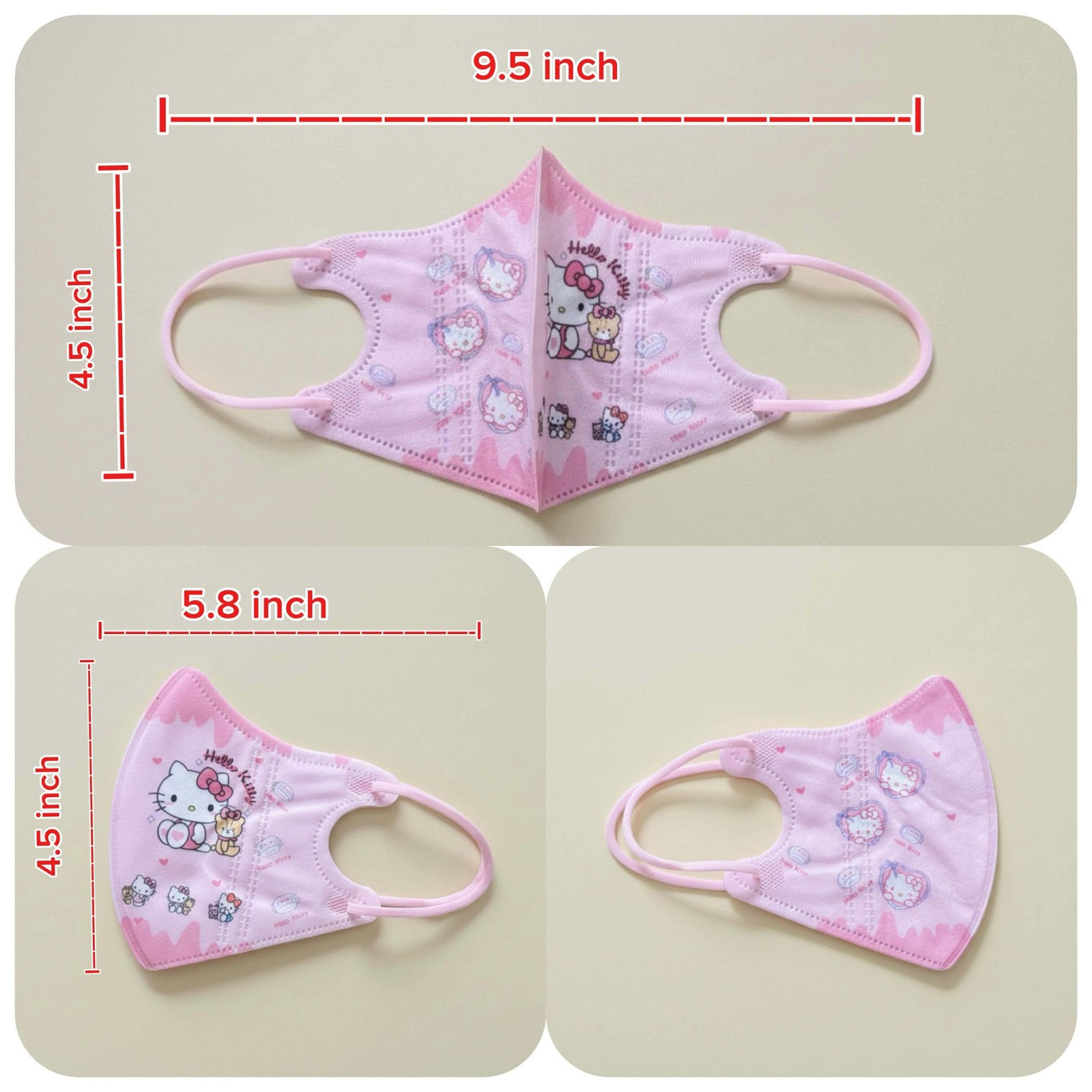 25 Hello Kitty Individual Wrapped Kids Cartoon Face Mask, Ages 5-12