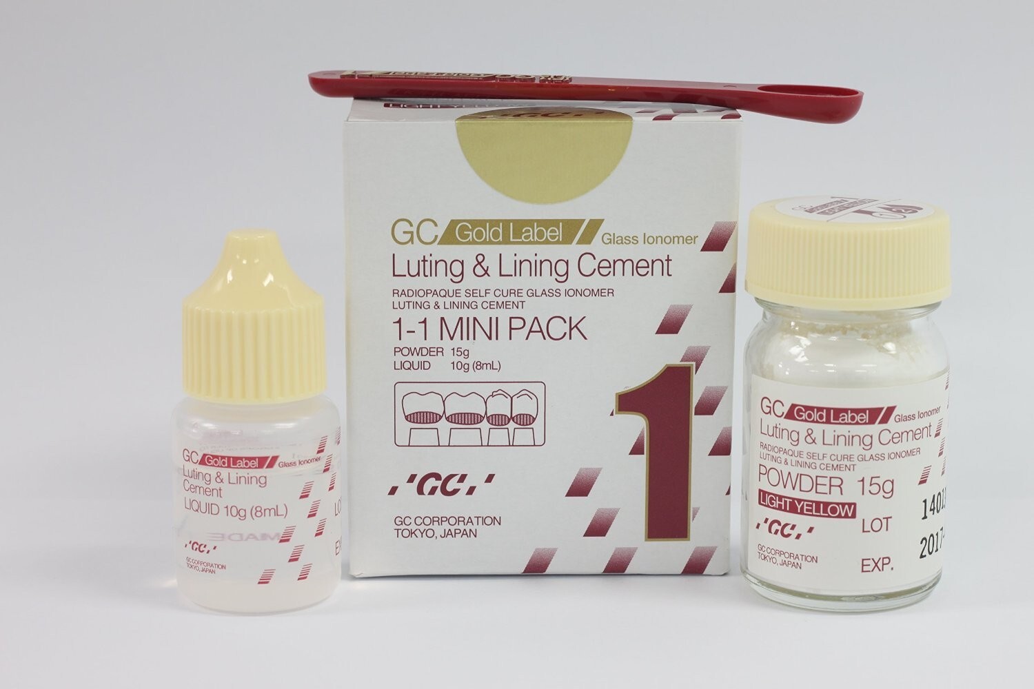 GC Gold Label Fuji 1 Mini Pack Radiopaque Luting & Lining Glass Ionomer Cement