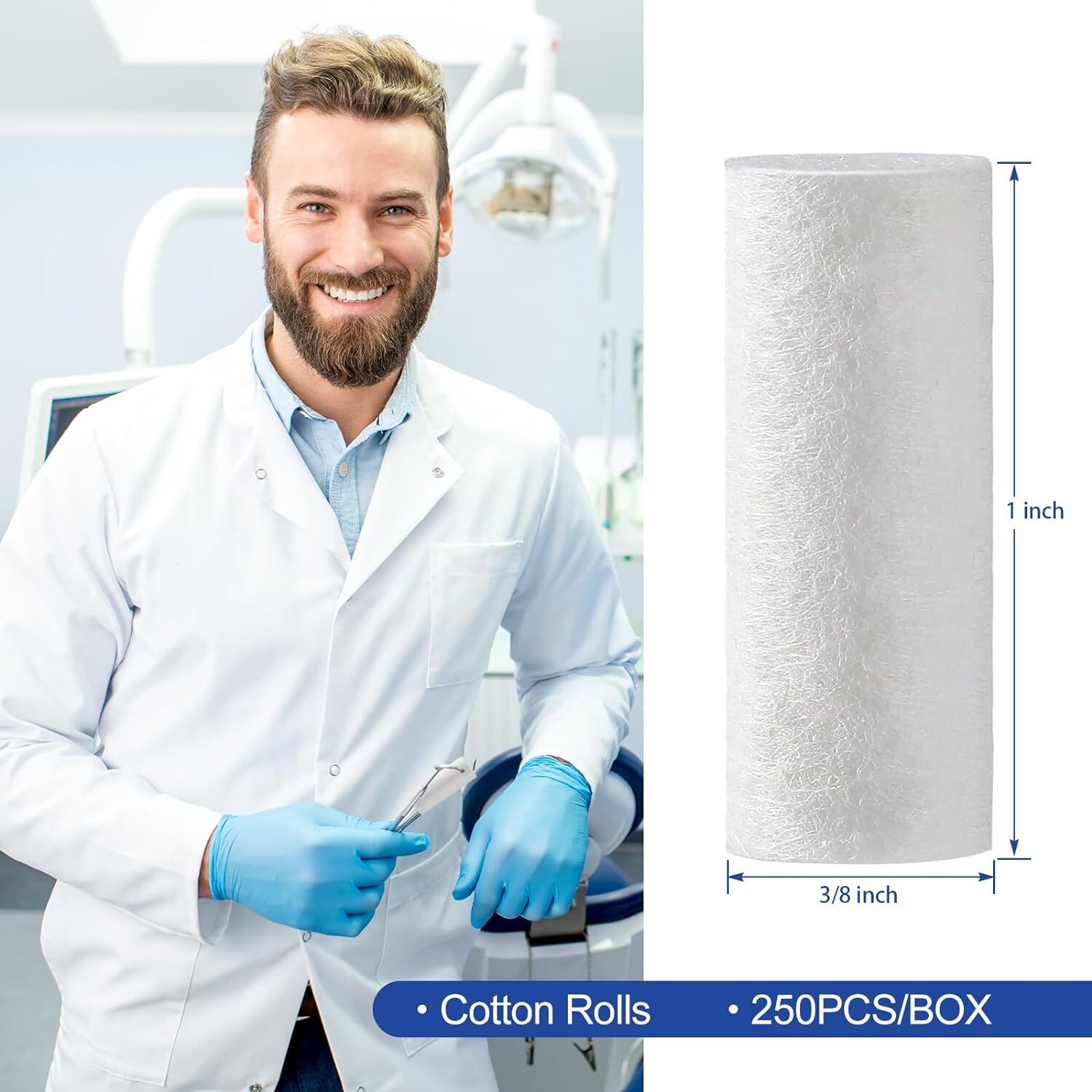 250pcs/Box JMU Dental Cotton Rolls Nosebleed Plugs Non-Sterile, 1″ x 3/8″
