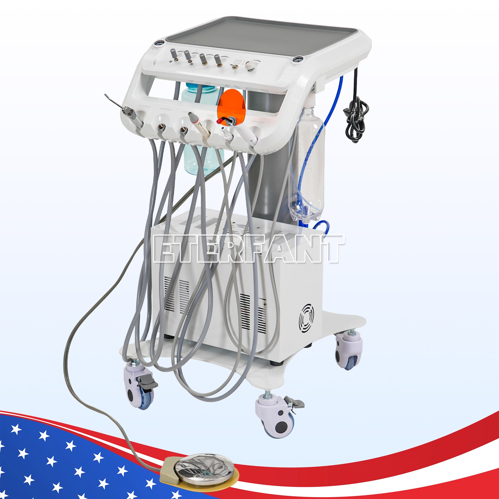 Dental Portable Mobile Delivery Unit 4 Holes with Air Compressor Suction System