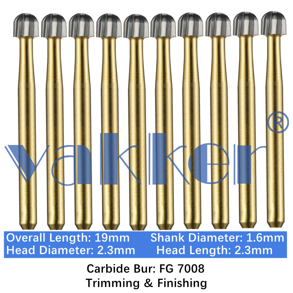 10/Pack Dental Trimming & Finishing Gold Carbide Burs Round Needle Egg FG7106