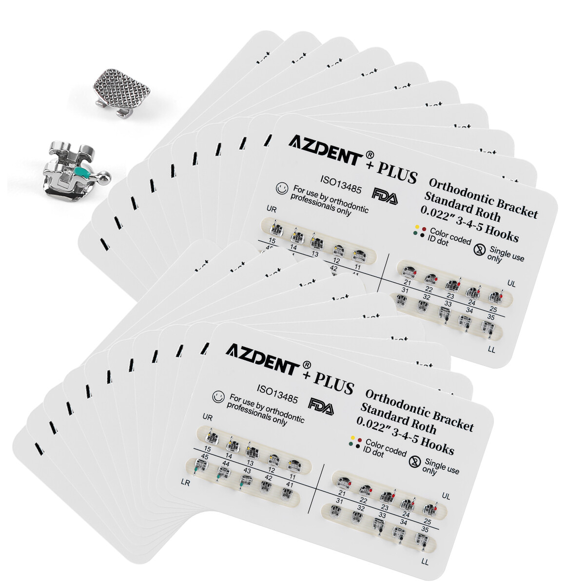 10X AZDENT Plus Dental Orthodontic Brackets Braces Roth.022 Hook 3 4 5 Mesh Base