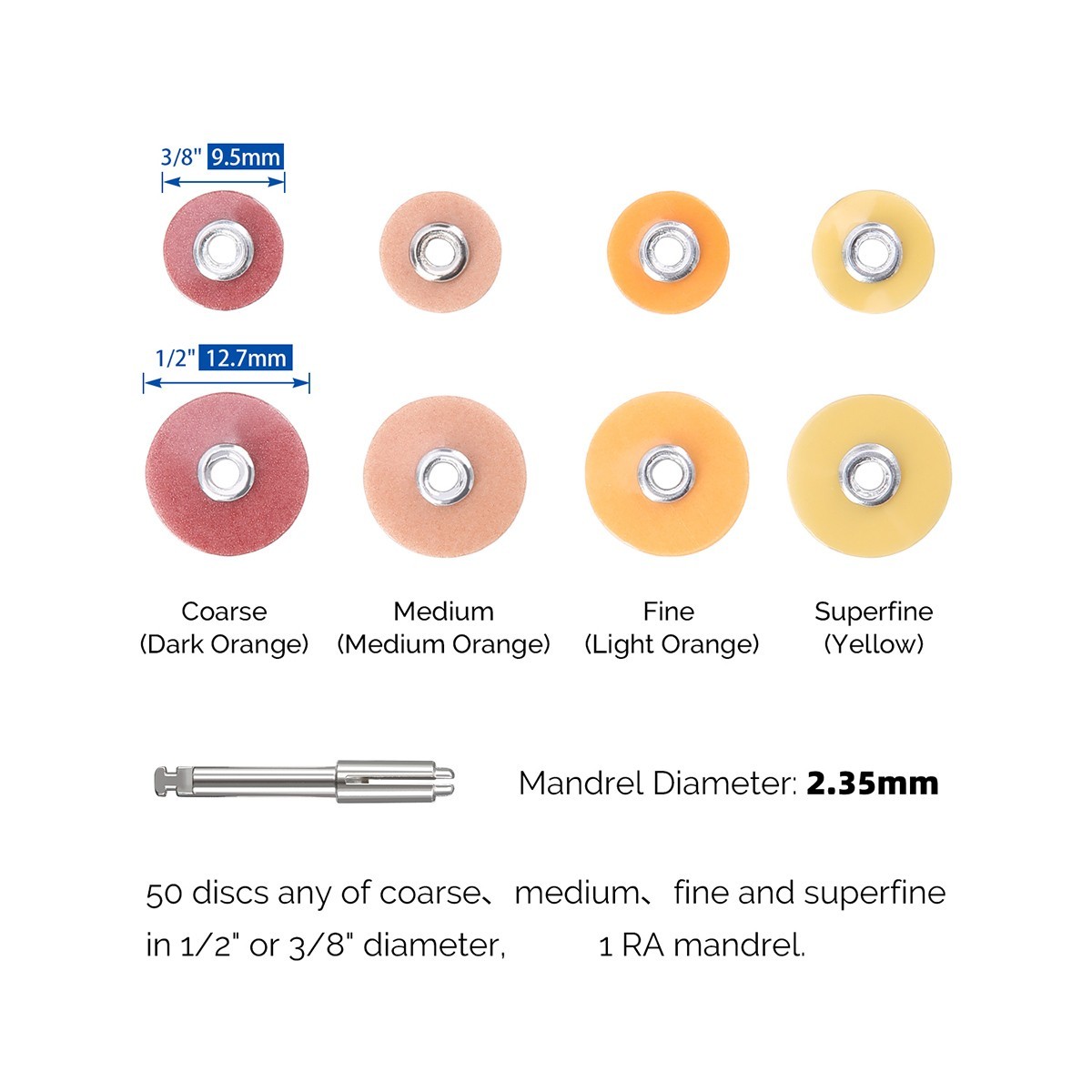 40 discs Dental Composite Finishing Polishing+RA2.35mm Mandrel 135℃ Autoclavable