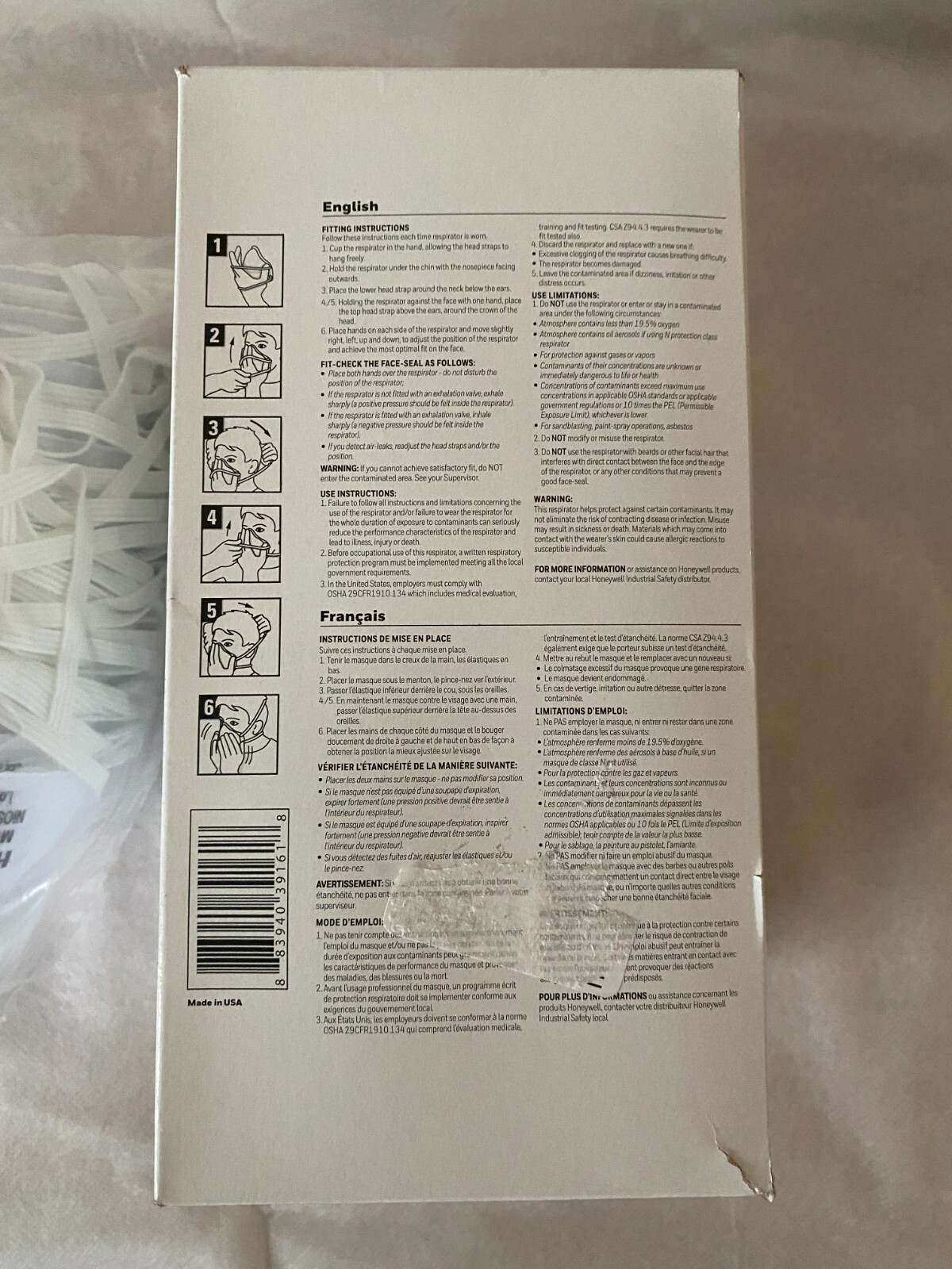 Honeywell Disposable Respirator, Universal, NIOSH Rating N95, ASTM, 1-PK 15 USA