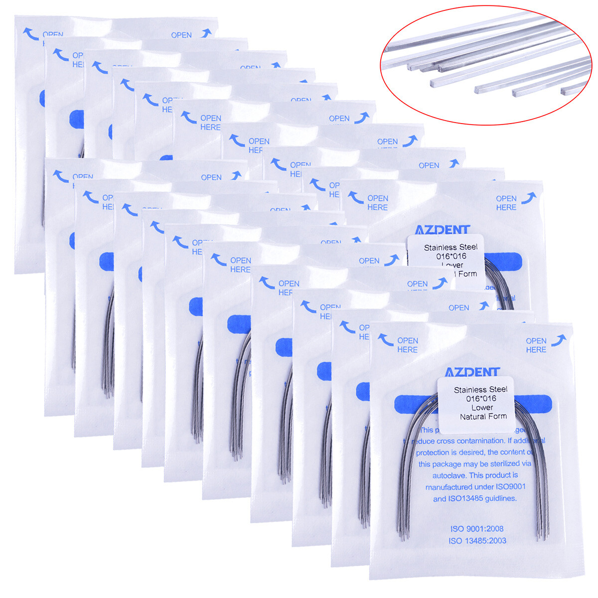 16 Sizes 10X Dental Orthodontic Arch Wire Stainless Steel Rectangular Natural AZ