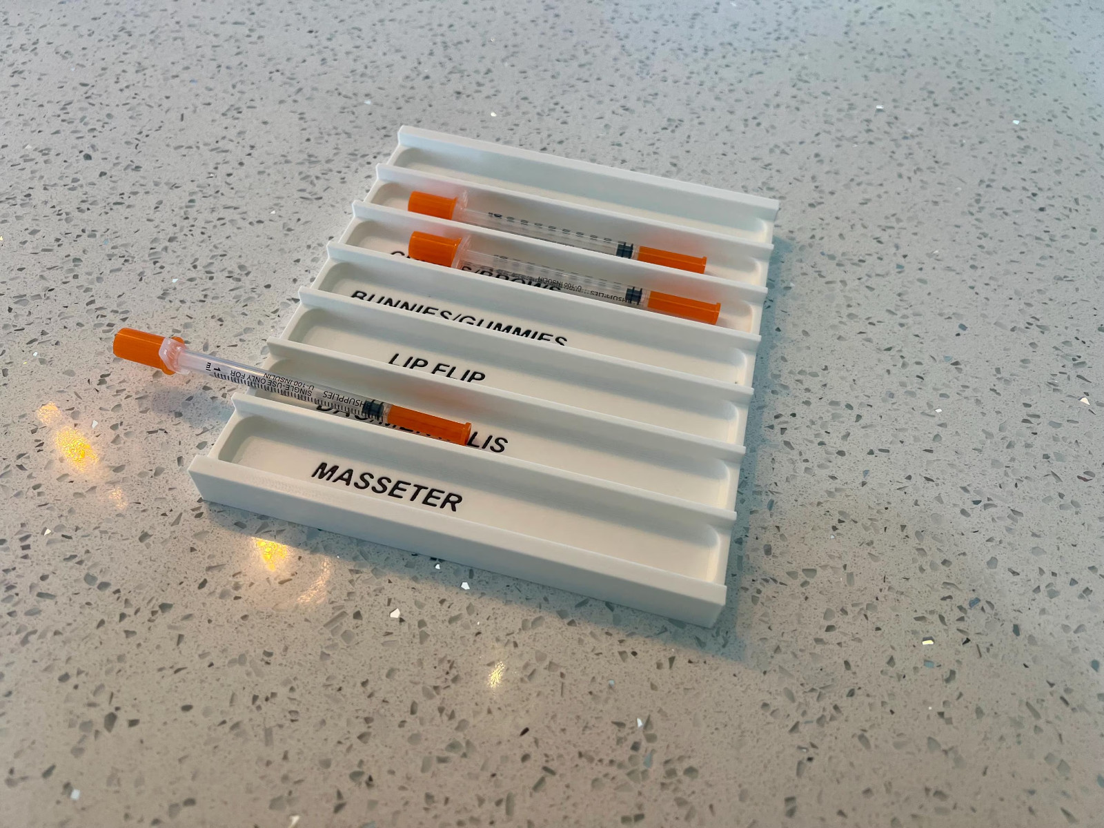 Labeled Syringe organizer for medical clinics, 3D printed, 7-Slot