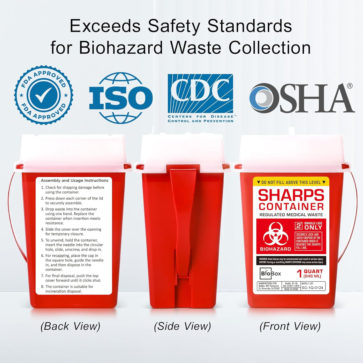 Compact Sharps Container for Home & Travel – Safe Needle Disposal (1 Quart)