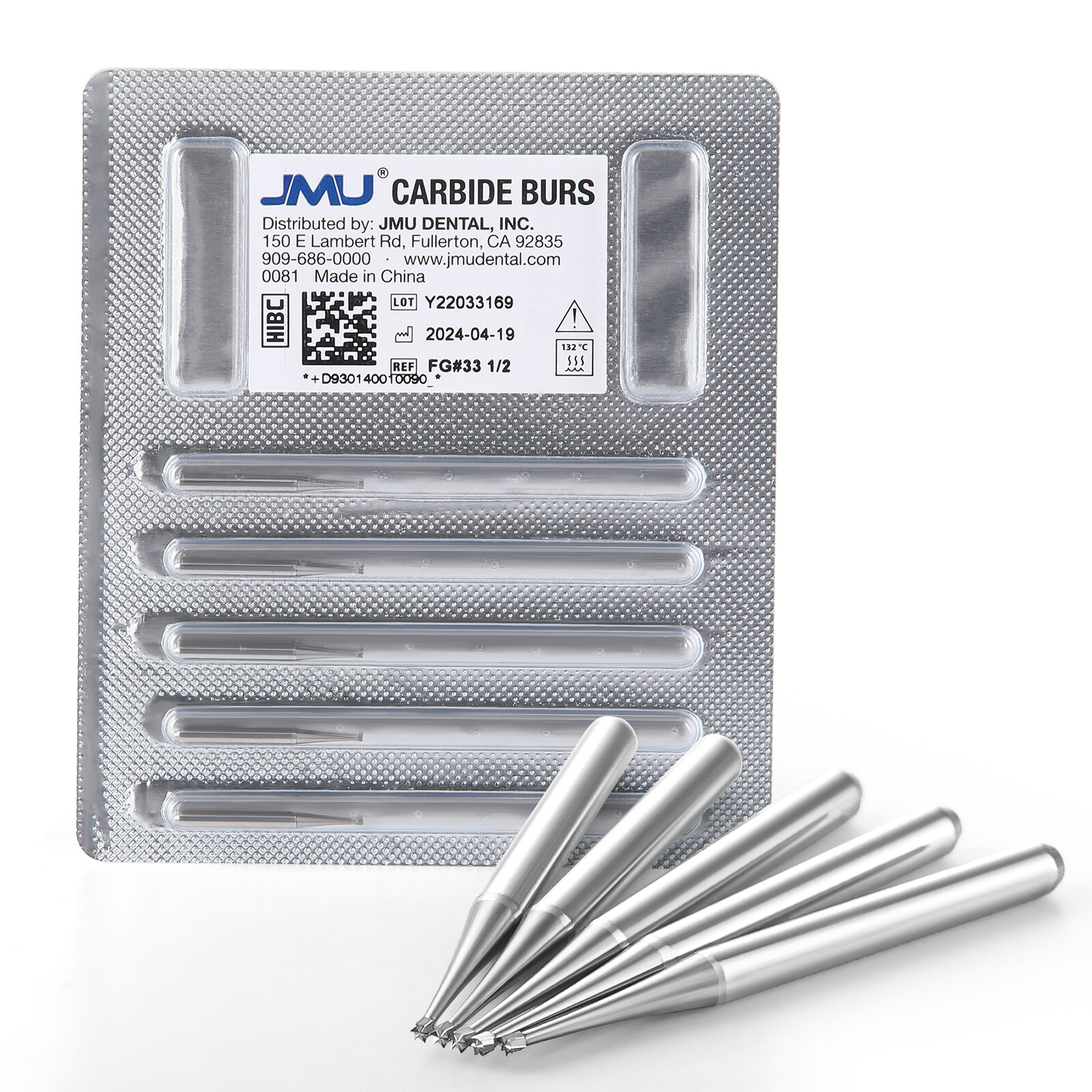 JMU Dental Inverted Cone Carbide Burs 19MM 25MM Friction Grip FG #33 1/2 34 36
