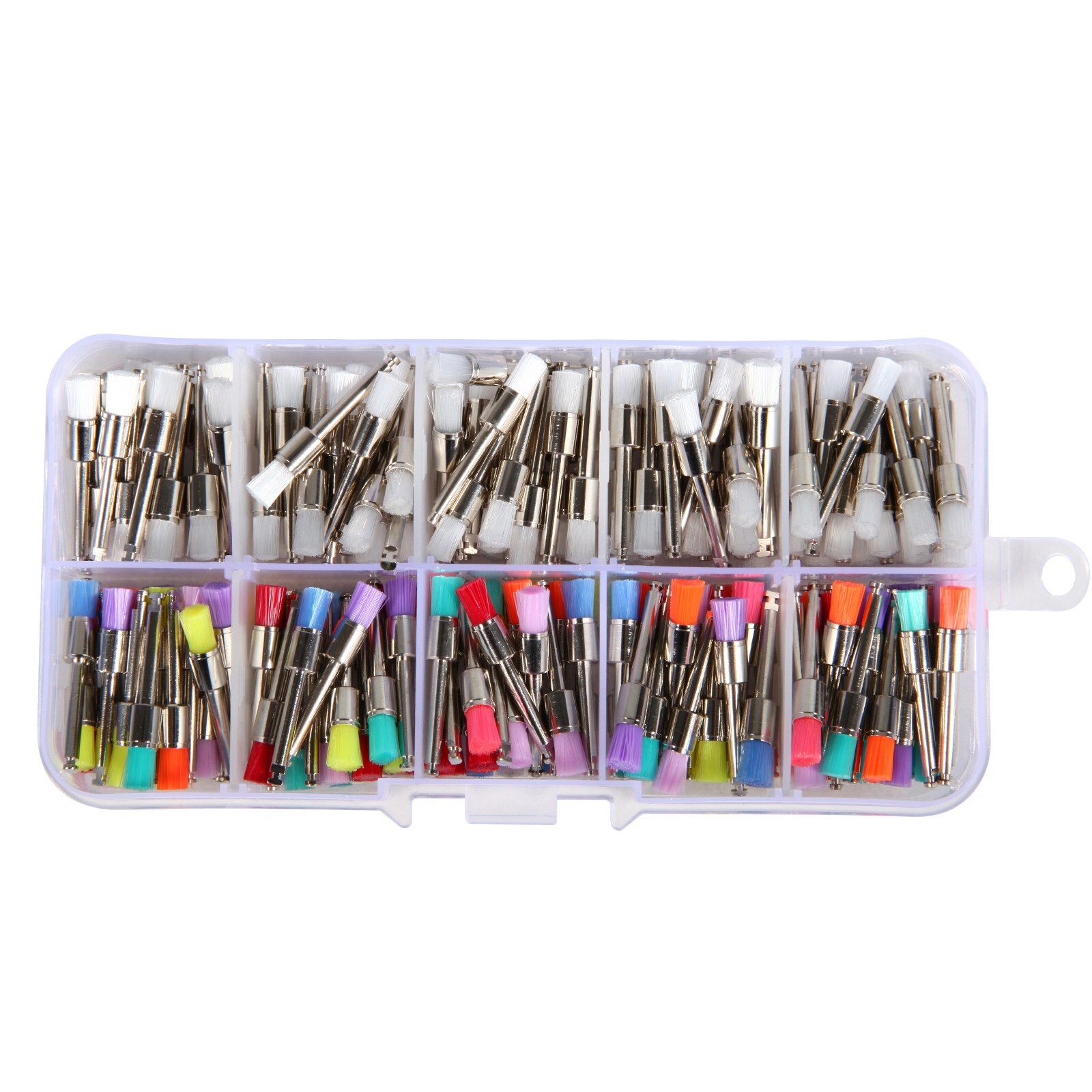200 Pcs Dental White & Colorful Nylon Latch Flat Polishing Polisher Prophy Brush