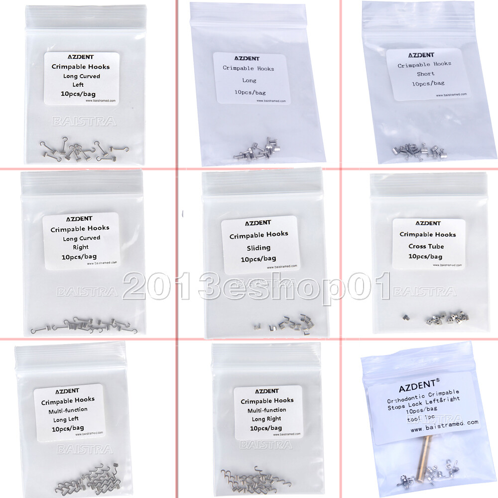 10Type Dental Orthodontic Crimpable Hooks Sliding/Spiral Cross/Double Tube Stops