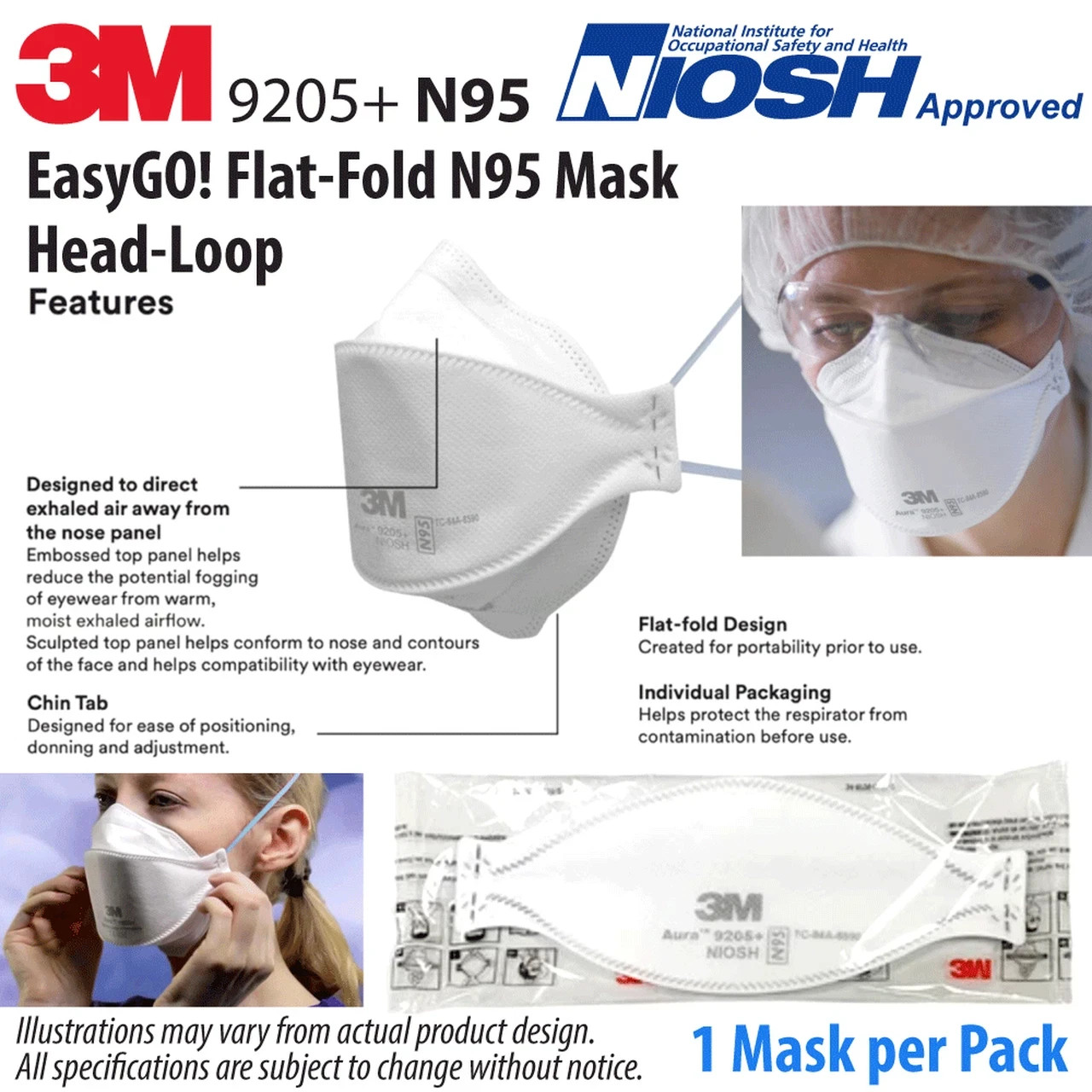 3M N95 Aura 9205+ 20 MASKS NIOSH Approved N95 Particulate Respirator Face Masks