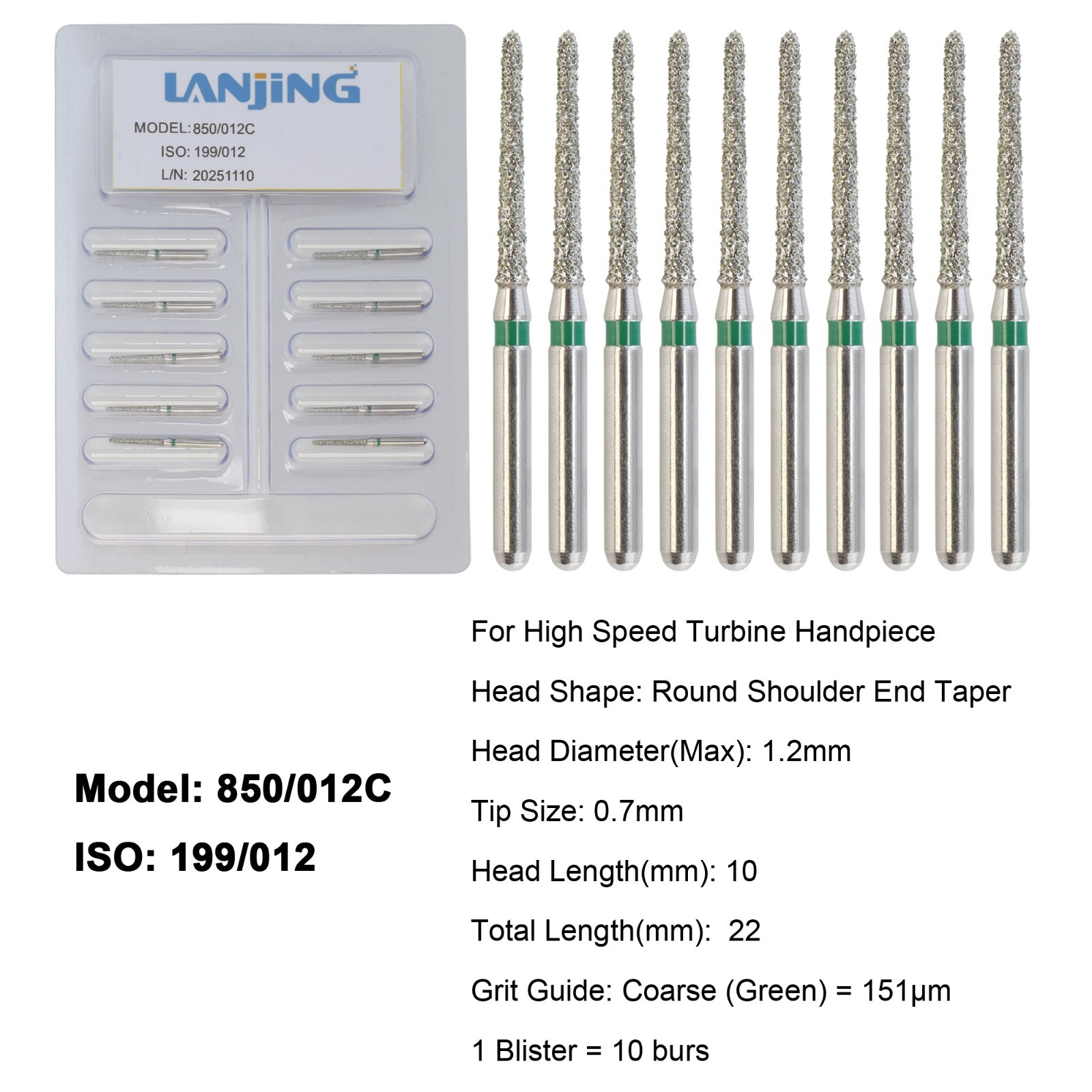 Dental Diamond Burs FG Round End Taper Bur Super Coarse Fine High Speed 856 850