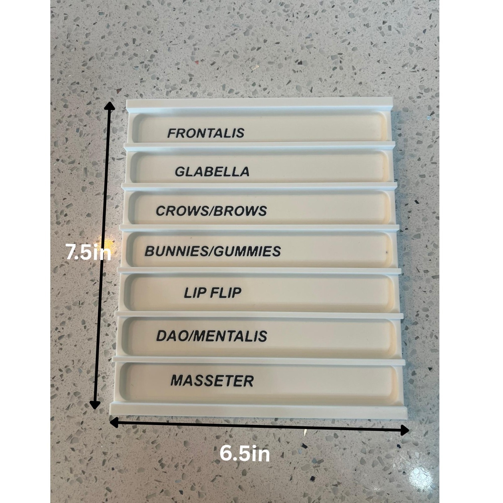Labeled Syringe organizer for medical clinics, 3D printed, 7-Slot