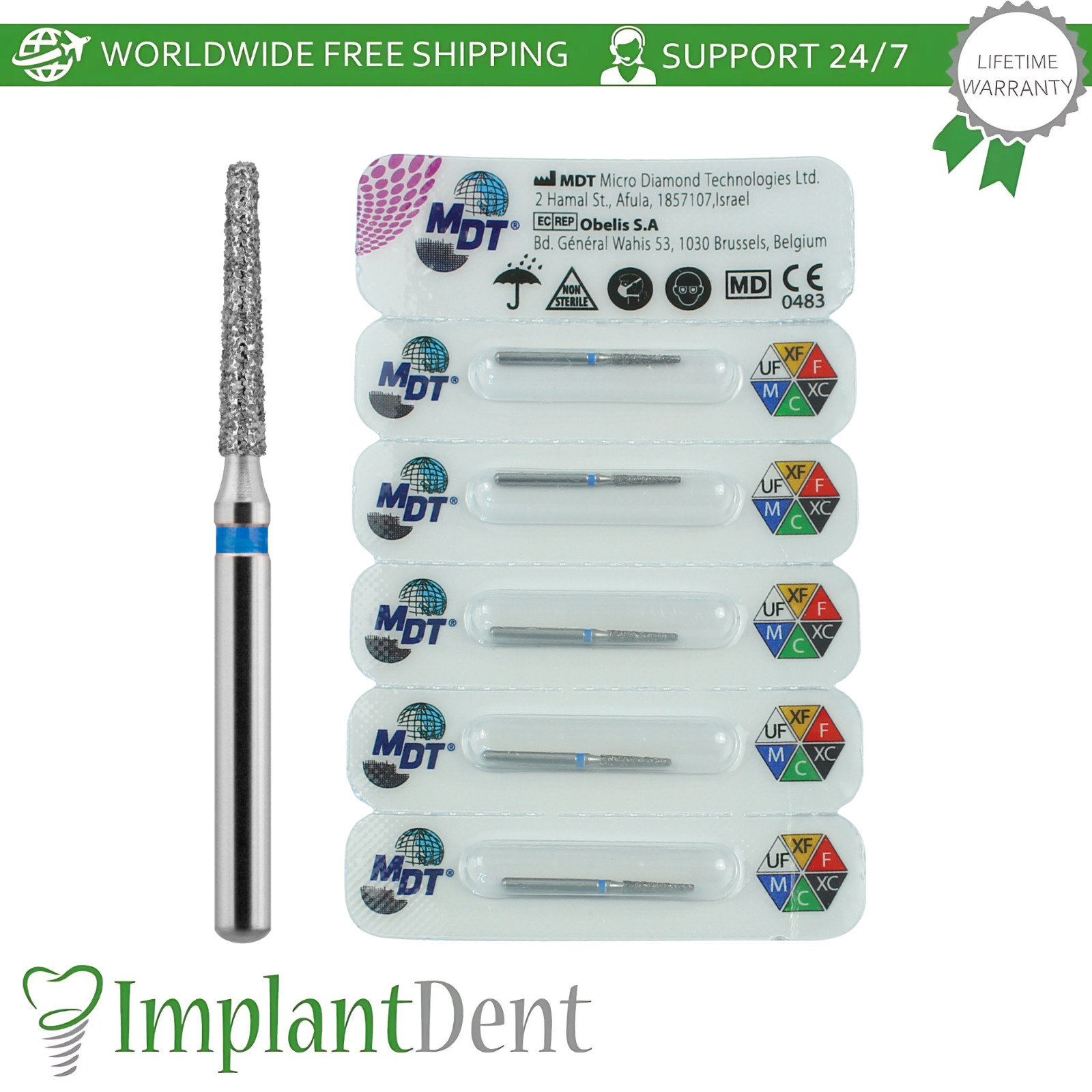 Dental MDT Flat End Taper FG Diamond Burs 172 Crown Preparation Detailed Shaping