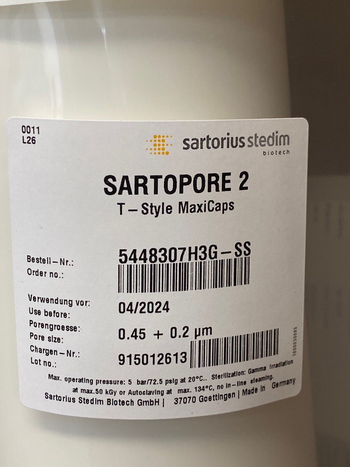 SARTORIUS Sartopore 2 T-Style Maxicap PES Filter 0.45/0.2um 1-1/2″ 5448307H3G-SS