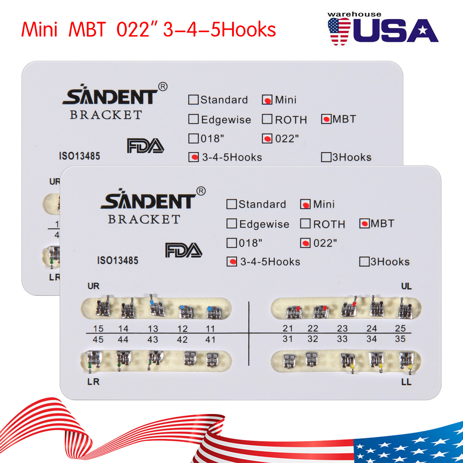 10X Dental Orthodontic Metal Brackets Braces Mini MBT Slot.022 345 Hooks ARCH