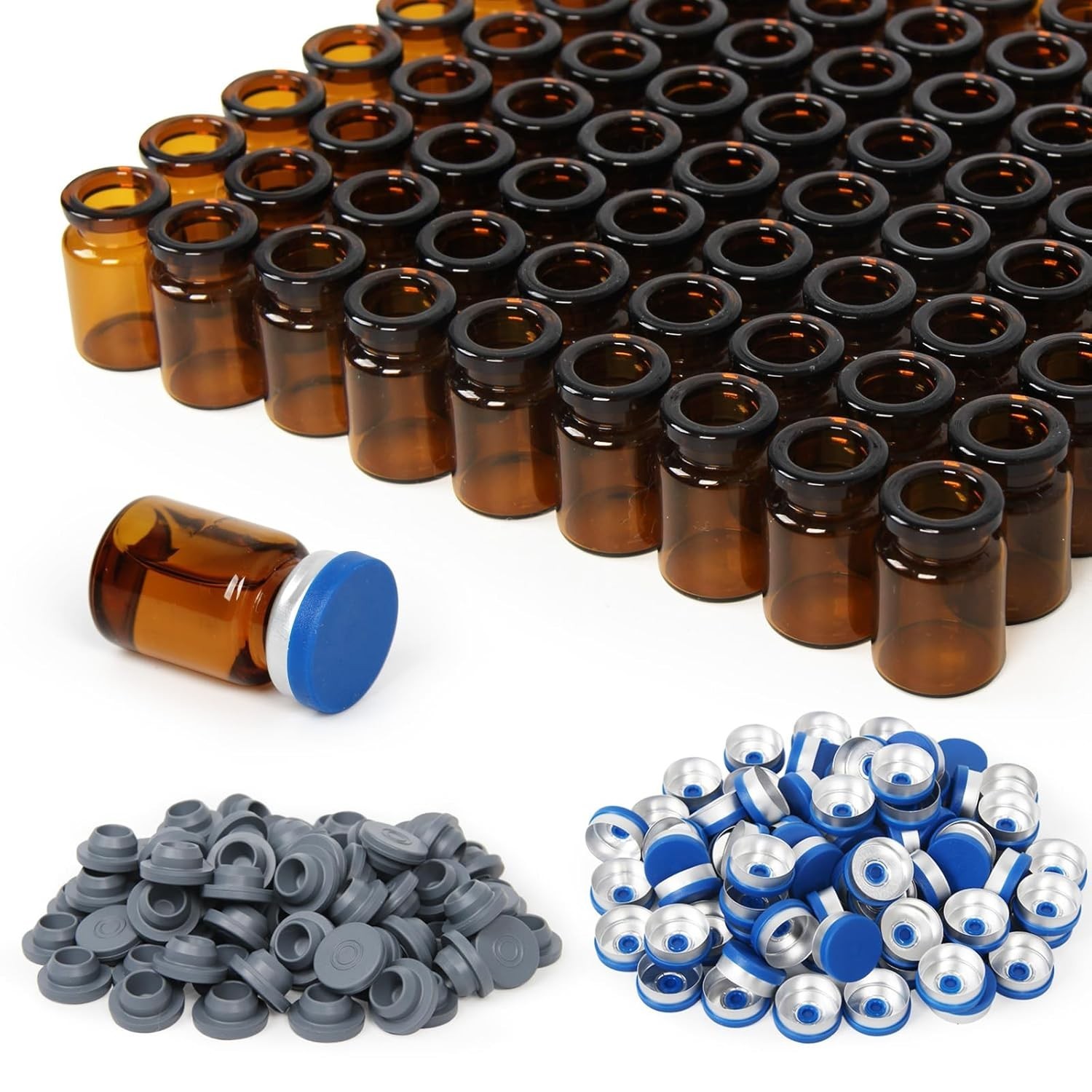 100 Pack 5ml Amber Glass Vials with Caps – 1.5 Dram Lab Headspace Vials, 20mm…