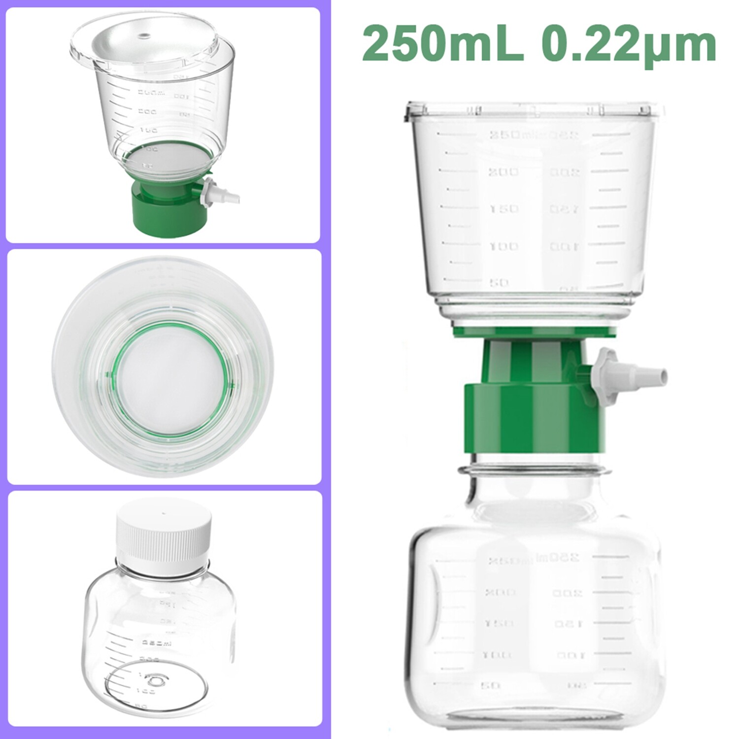 24 Pack Disposable Vacuum Filtration Bottle Top Polystyrene Filter Funnel 250mL