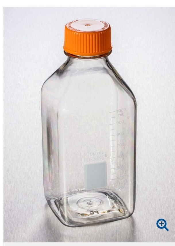 Corning 431433 Square 1000mL Sterile Plastic Media Bottle 45mm Orange Cap 24/cs