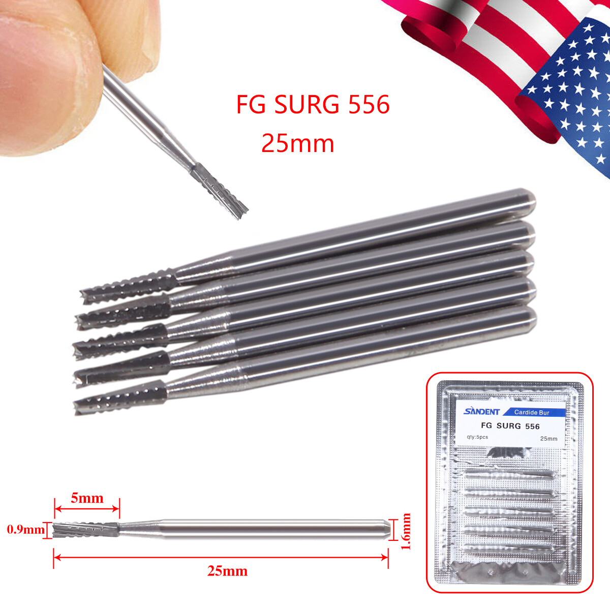 Dental Surgical Length Bur Tungsten Carbide 25mm FG SURG 556 straight fissure DL
